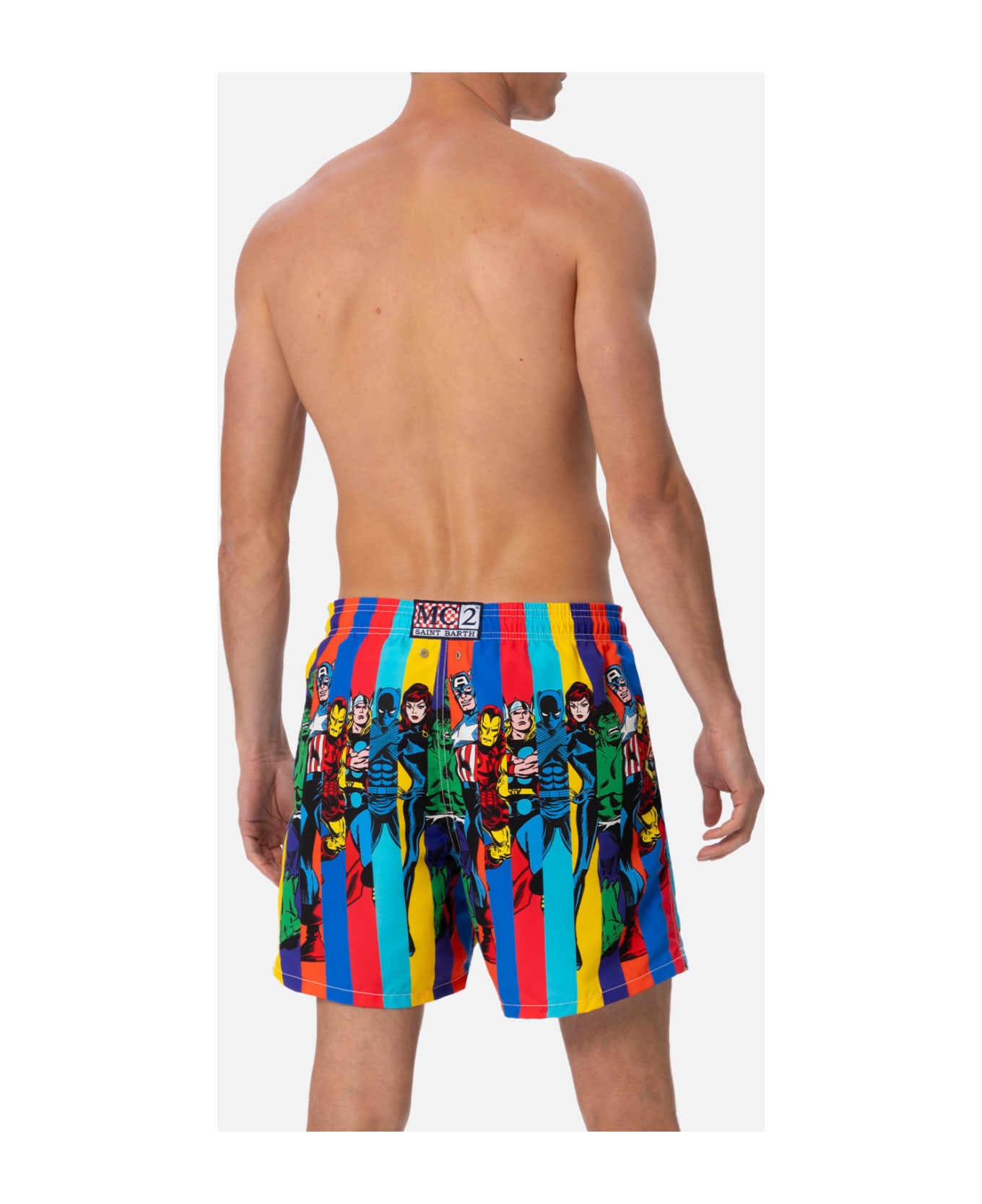 MC2 Saint Barth Man Mid-length Gustavia Swim-shorts With Marvel Characters Placed Print| Marvel Special Edition - WHITE