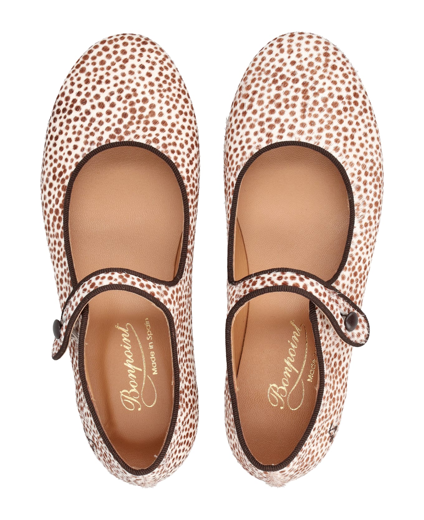 Bonpoint Ella Leopard Print Leather Mary Janes Bonpoint For Girl - BEIGE