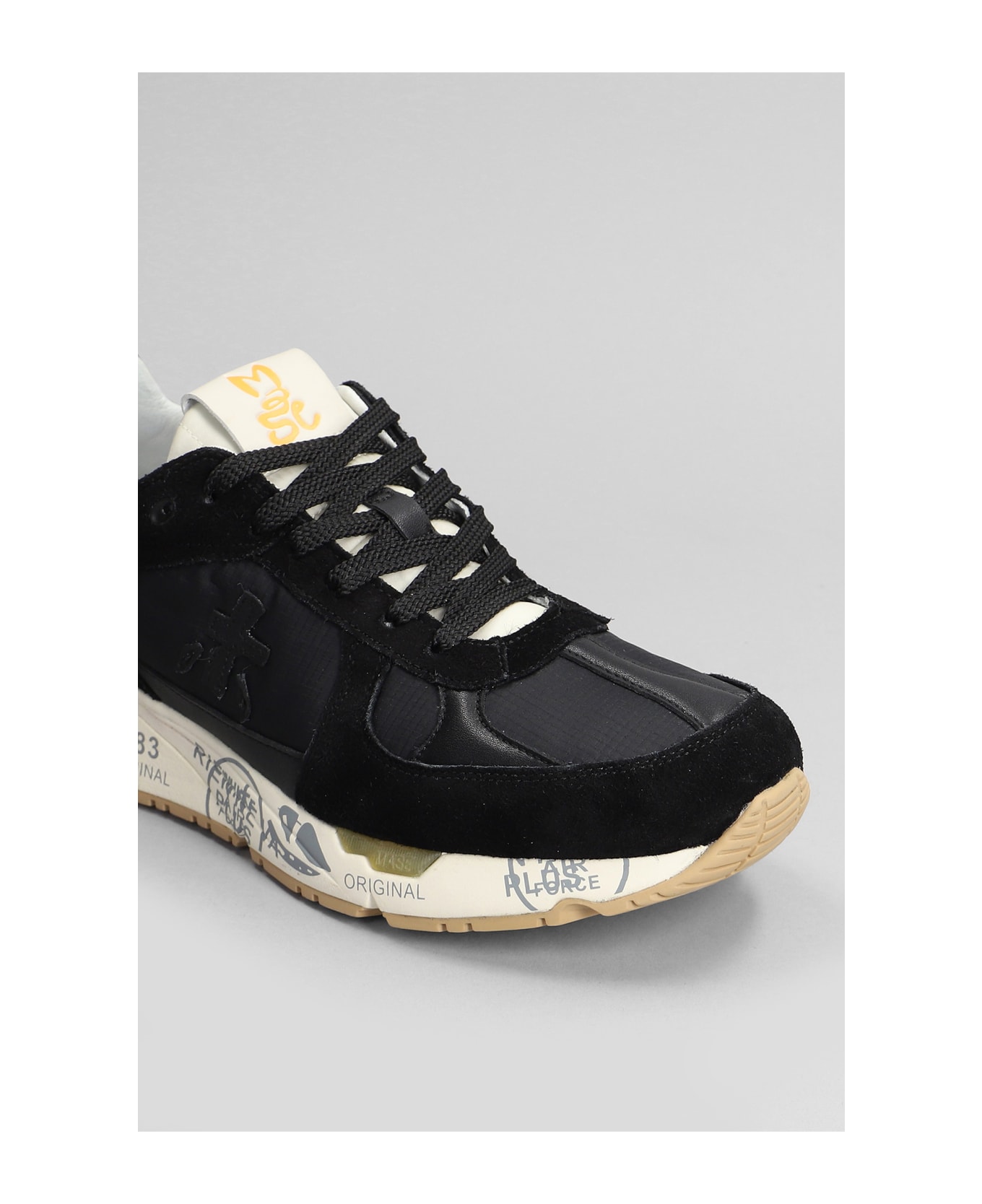 Premiata Mase Sneakers In Black Suede And Fabric - Black