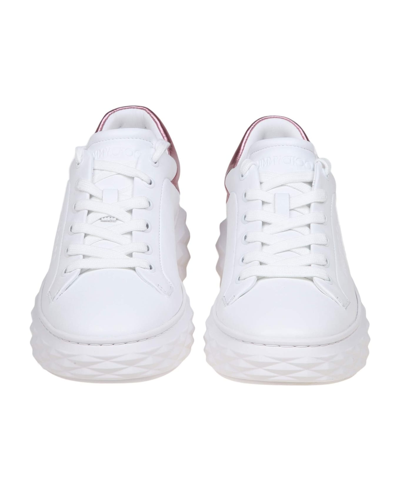 Jimmy Choo Diamond Maxi Sneakers In White And Pink Leather - White/Pink