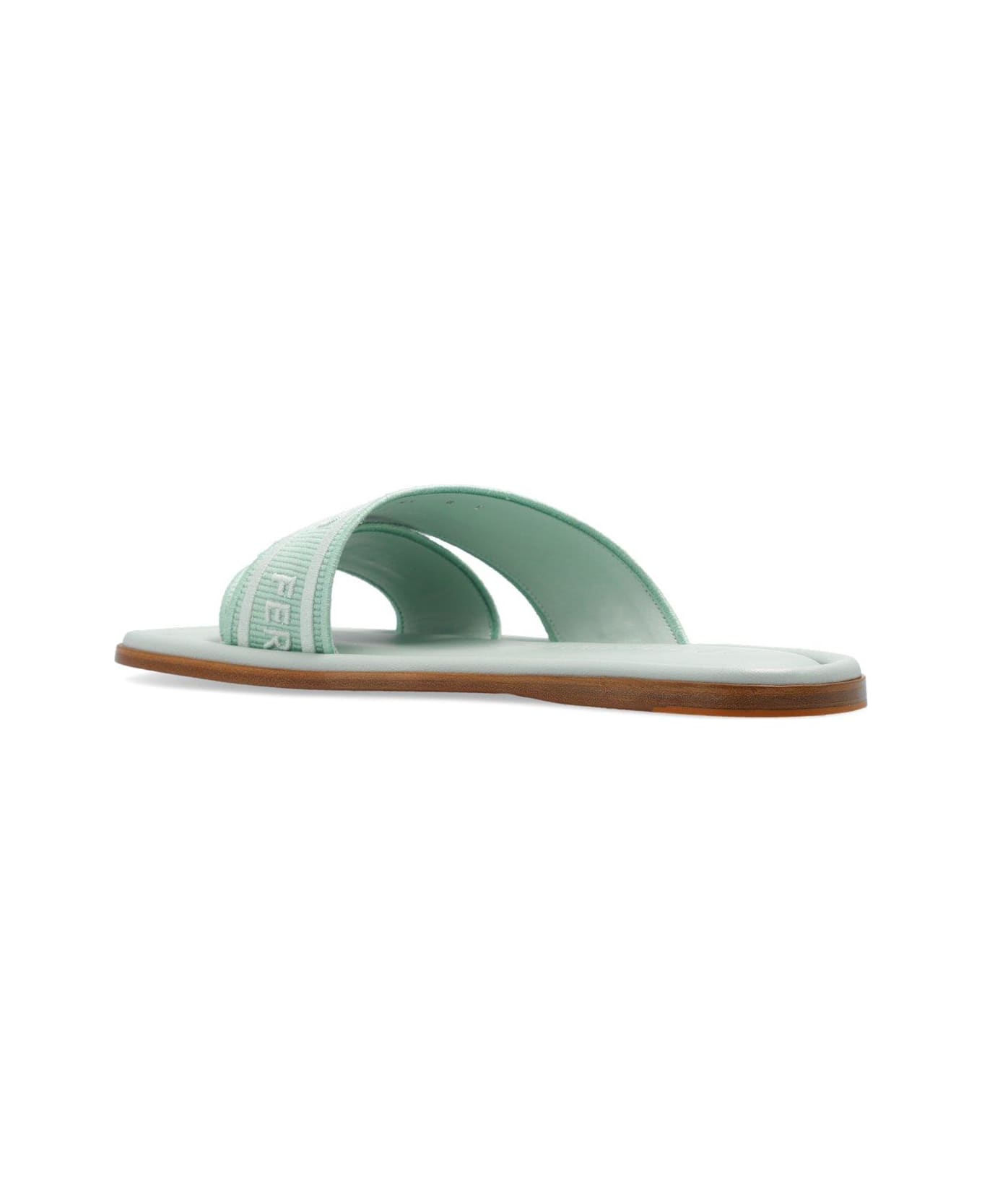 Ferragamo Round-toe Slip-on Slides - Aqua green 