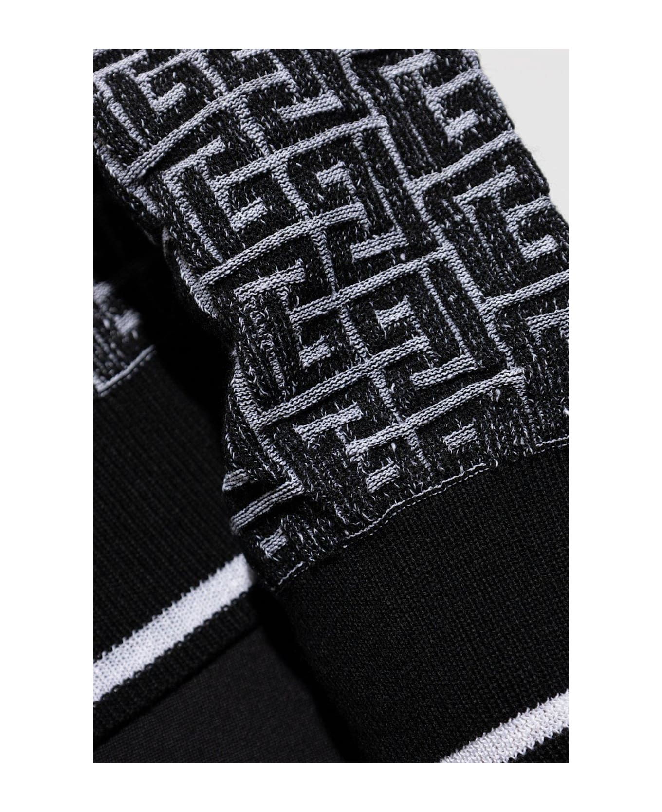 Balmain Monogrammed Jacquard Knit Sweater - BLACK/GREY