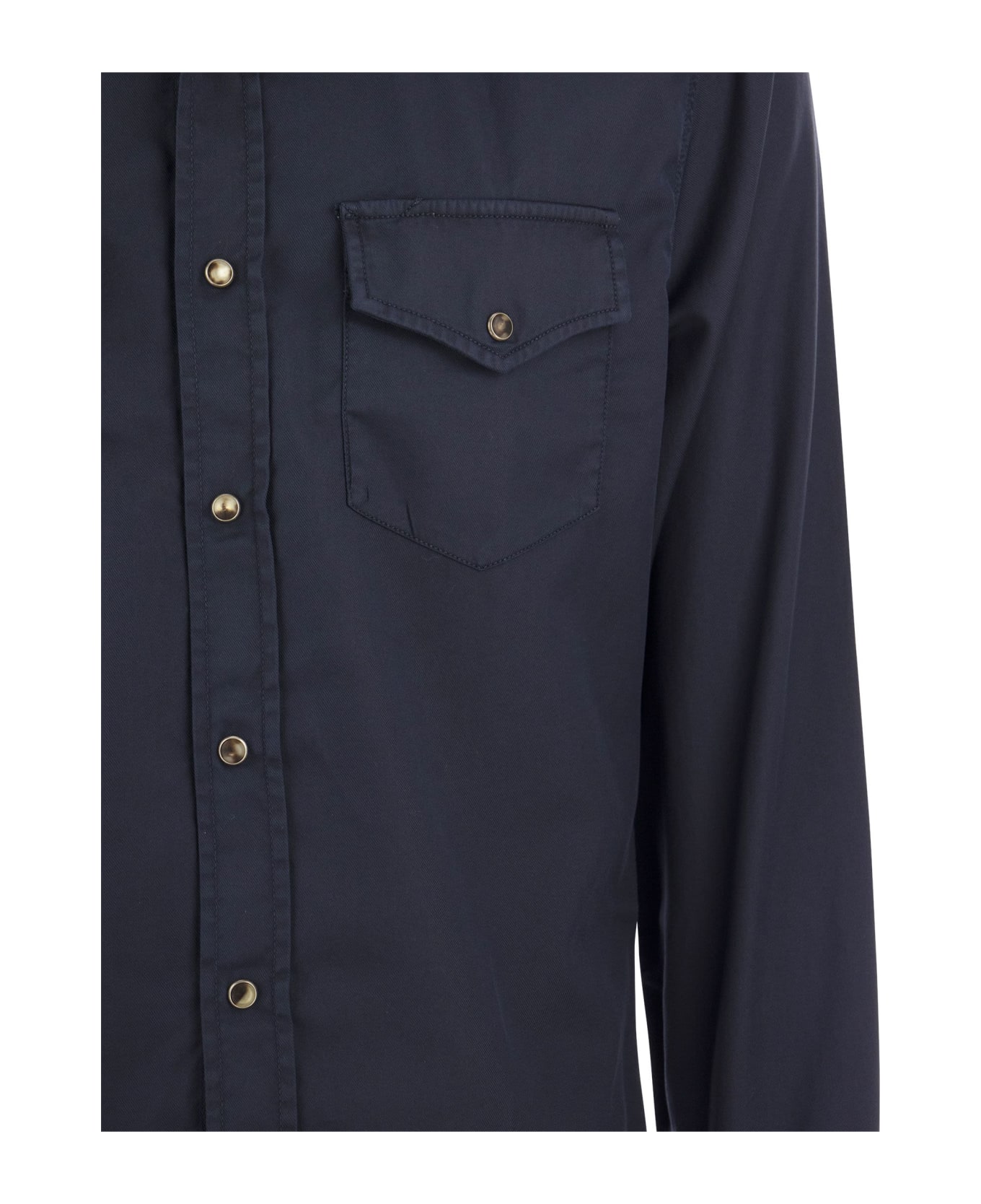 Brunello Cucinelli Garment Dyed Twill Easy Fit Shirt With Press Studs - Blue