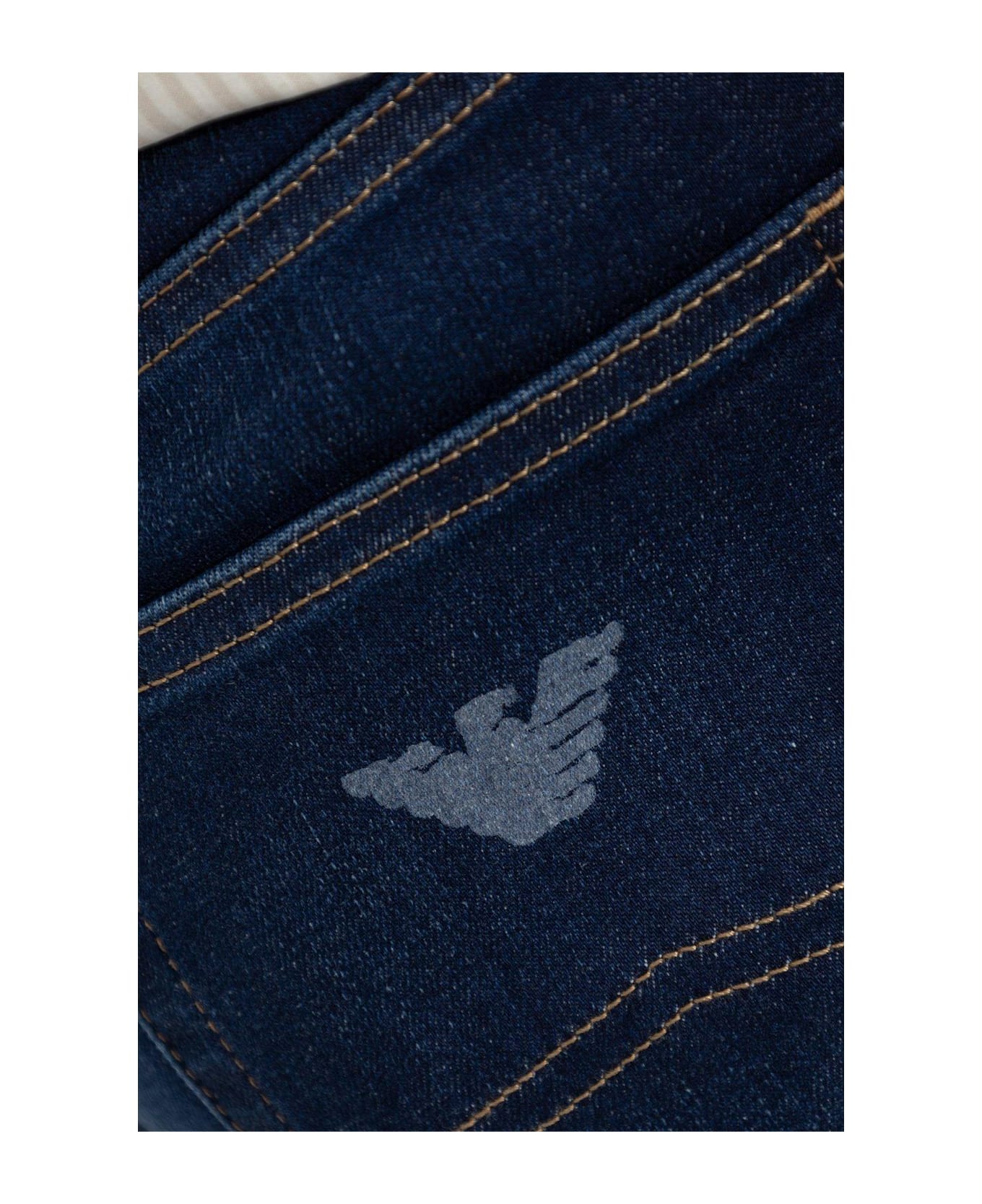 Emporio Armani Logo Detailed Skinny Jeans - Blue