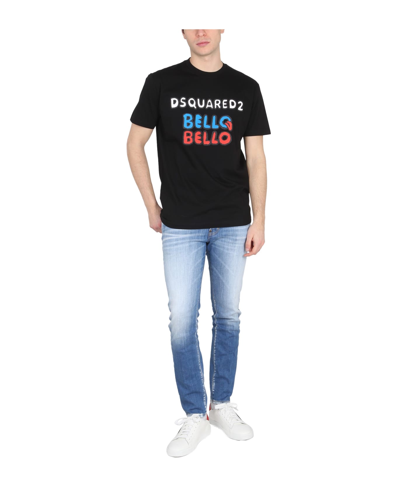 Dsquared2 'bello Bello' Black Printed T-shirt In Jersey Man - NERO