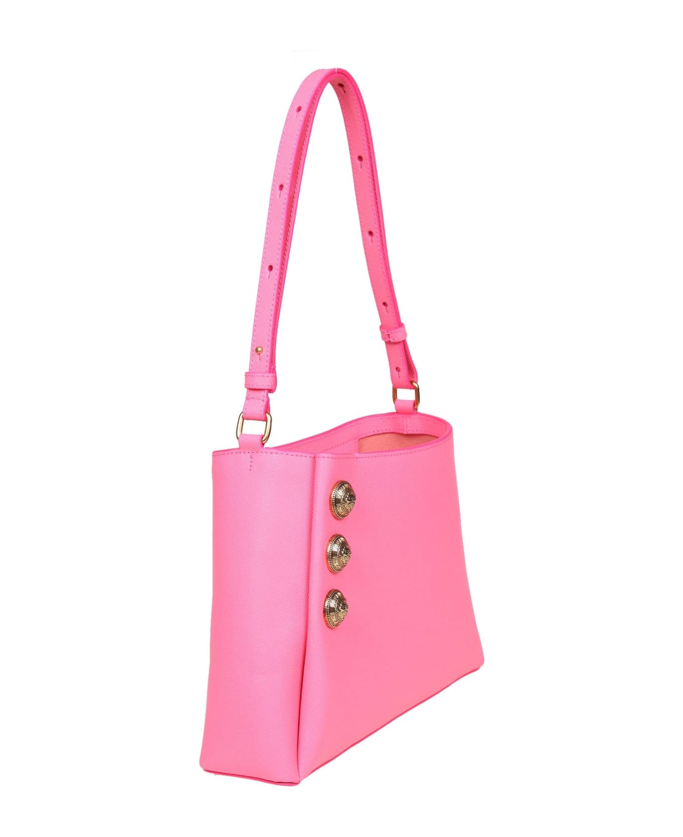 Balmain Emblem Shoulder Bag In Pink Leather - Bubblegum