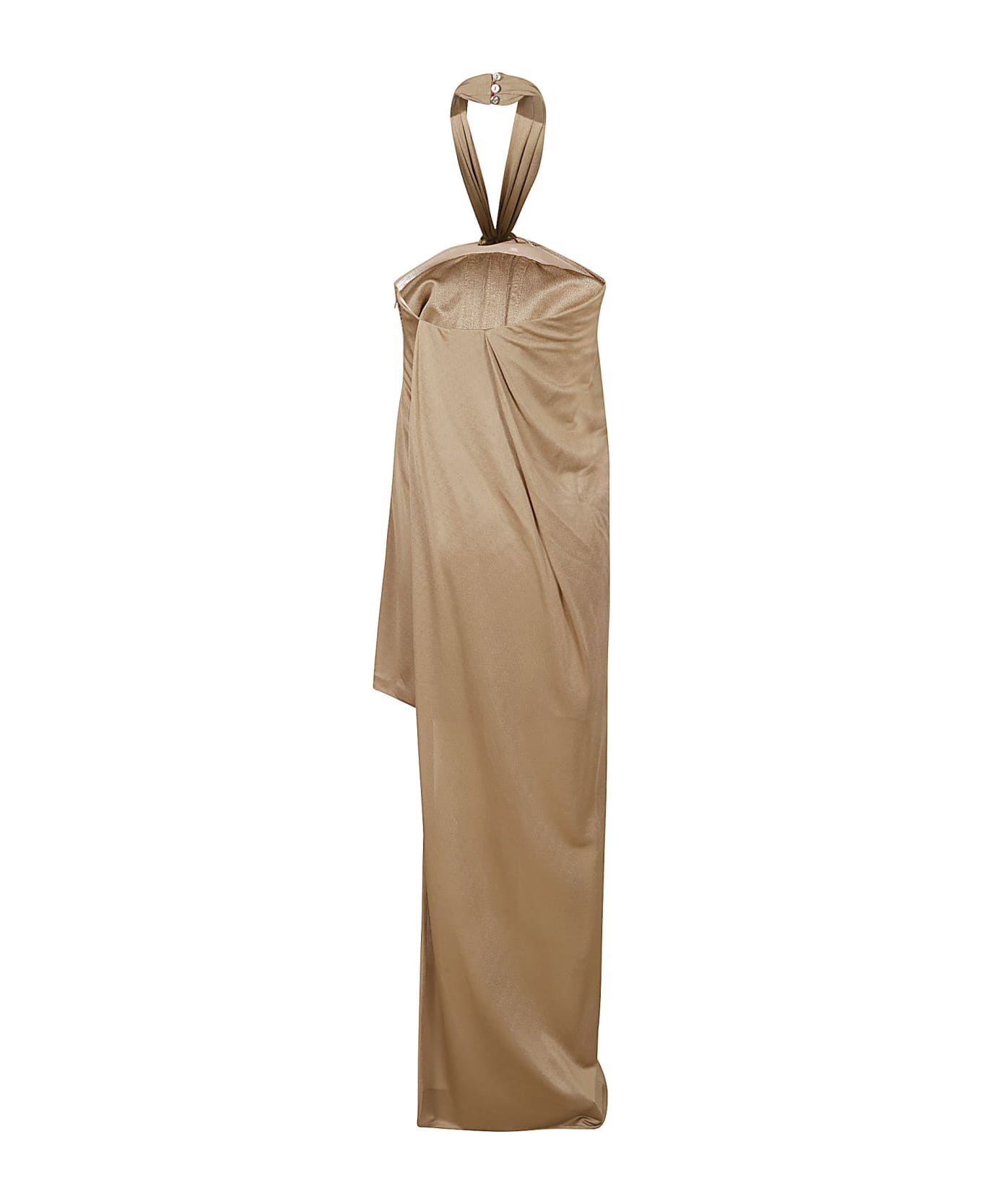 Blumarine Halter Neck Asymmetric Short Dress - Almond