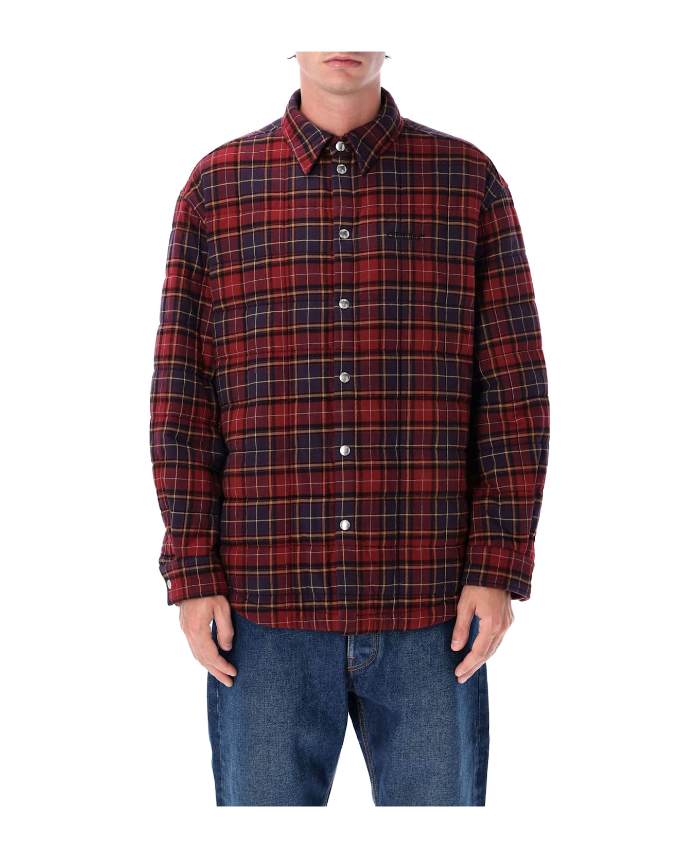 Off-White Padded Check Cotton Shirt Jacket With Logo - BURGUNDY