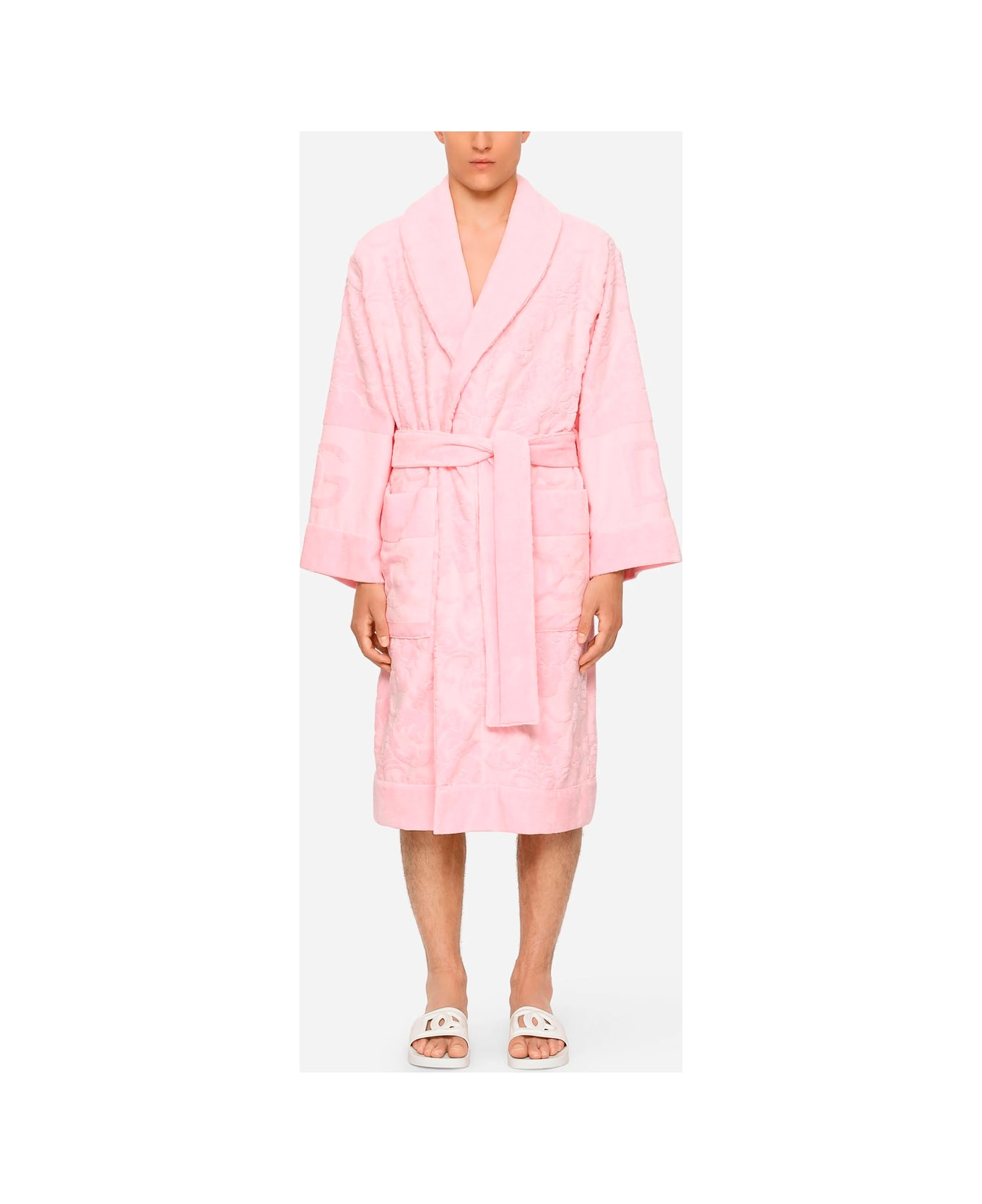 Dolce 
Gabbana Pink Bathrobe With Front Belt Closure And Two Front Maxi Patch Pockets In Cotton Home - Pink
