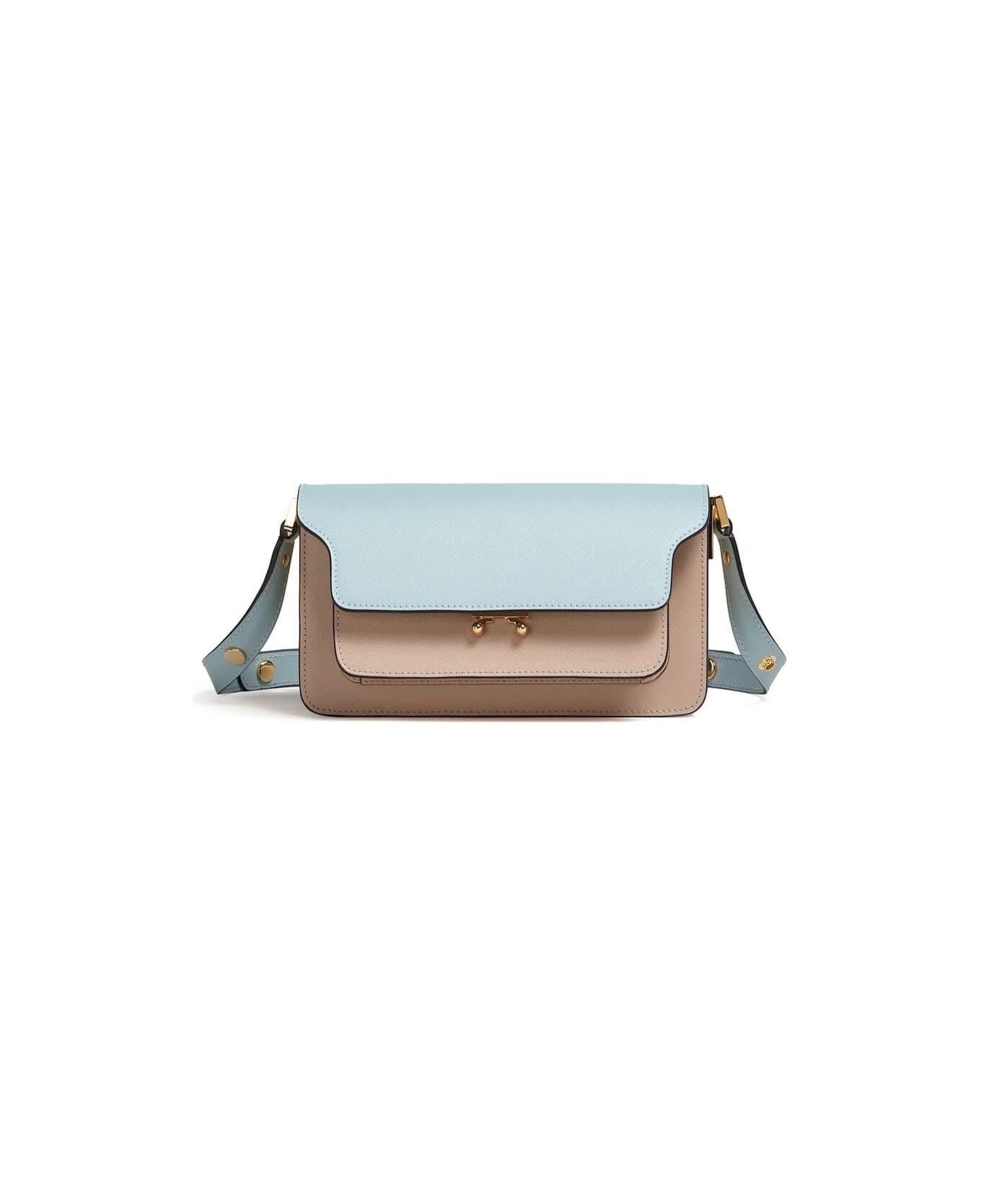 Marni Pink And Light-bluetrunk Crossbody Bag In Saffiano Leather Woman - Multicolor