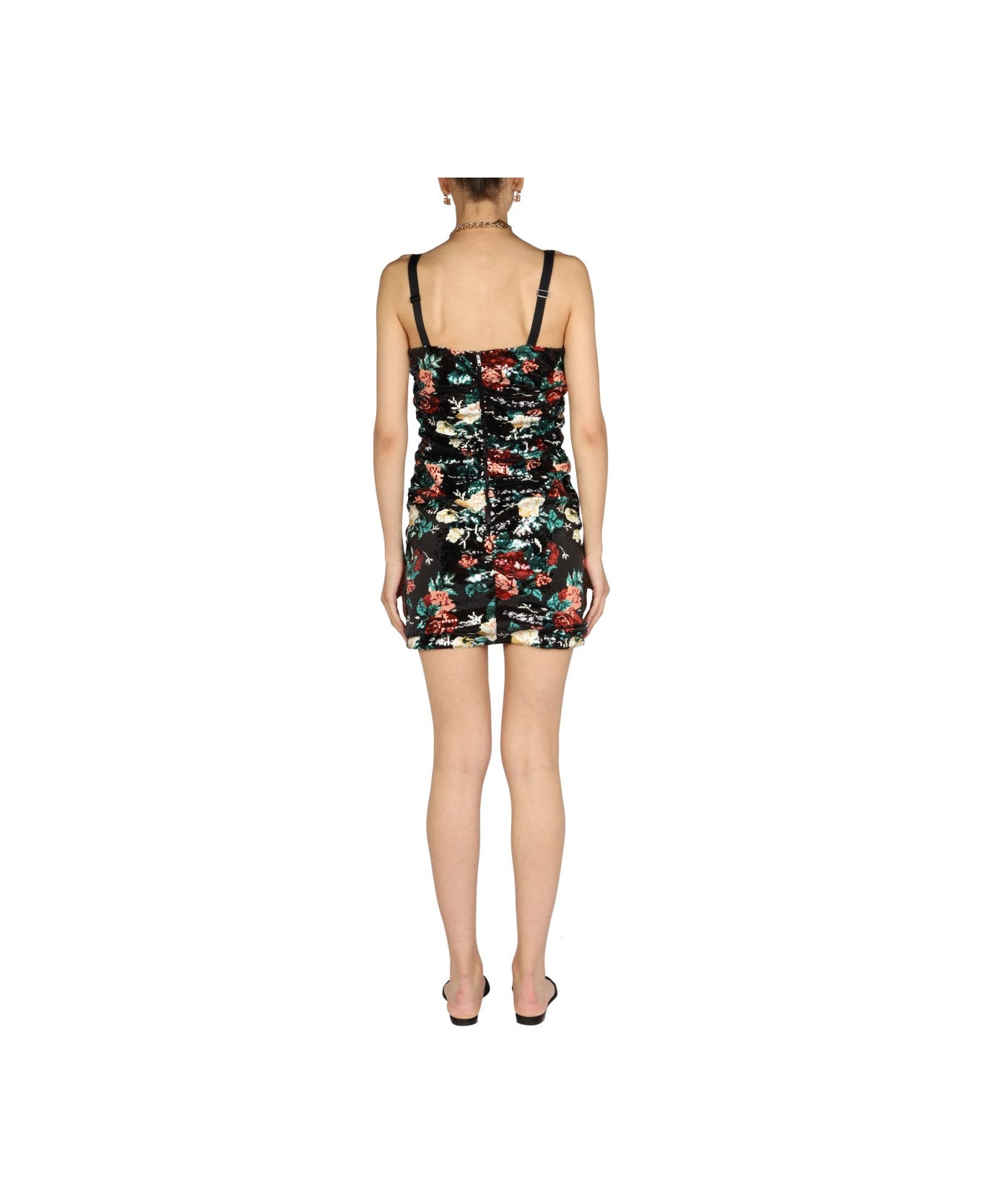 Dolce & Gabbana Rose Embroidery Short Dress - MULTICOLOUR