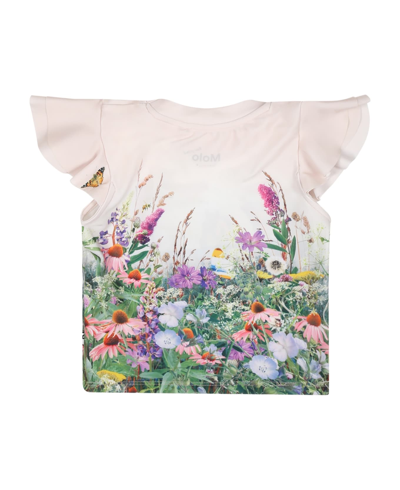 Molo Ivory Anti Uv T-shirt For Baby Girl With Horses And Flowers Print - Ivory