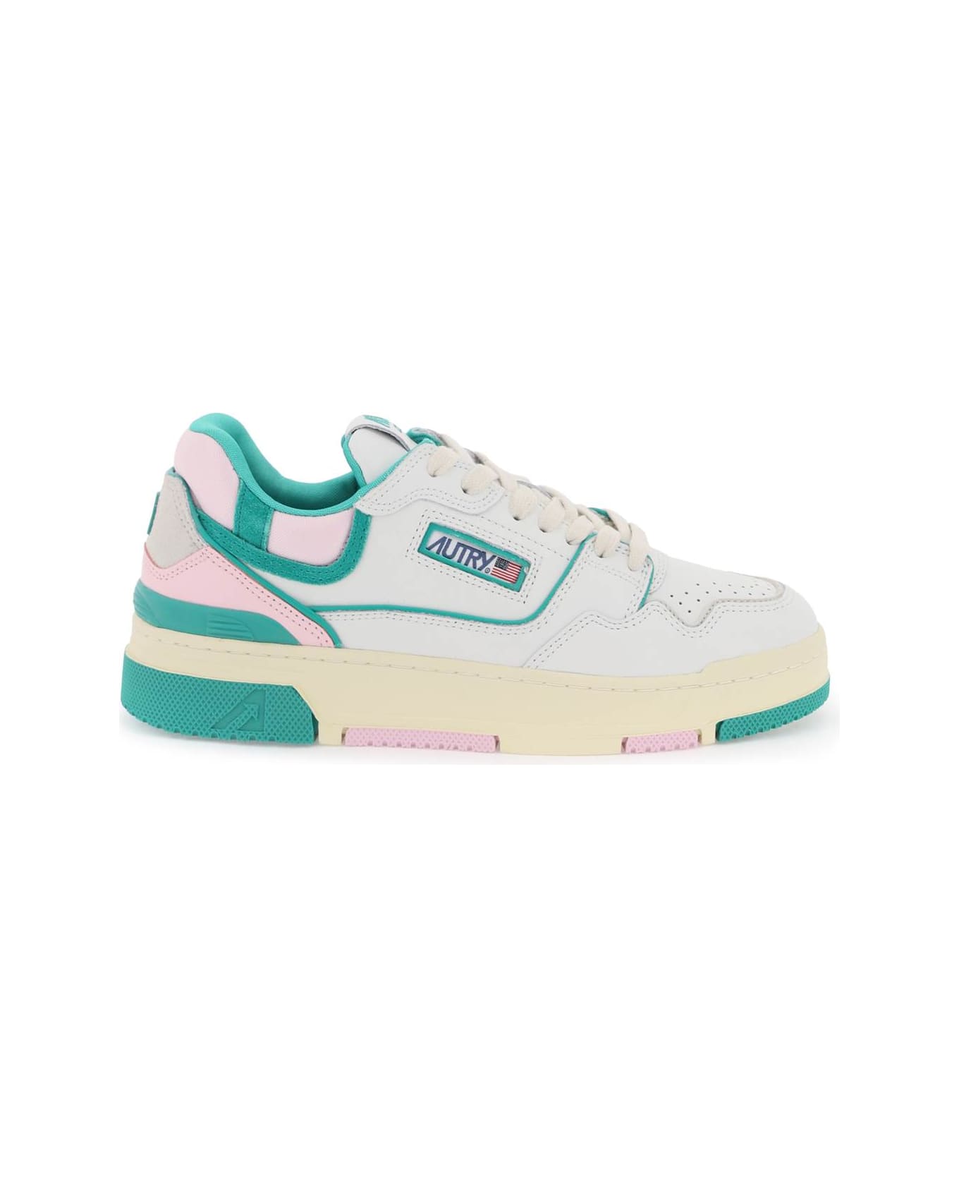Autry Clc Sneakers In White And Green Leather - White
