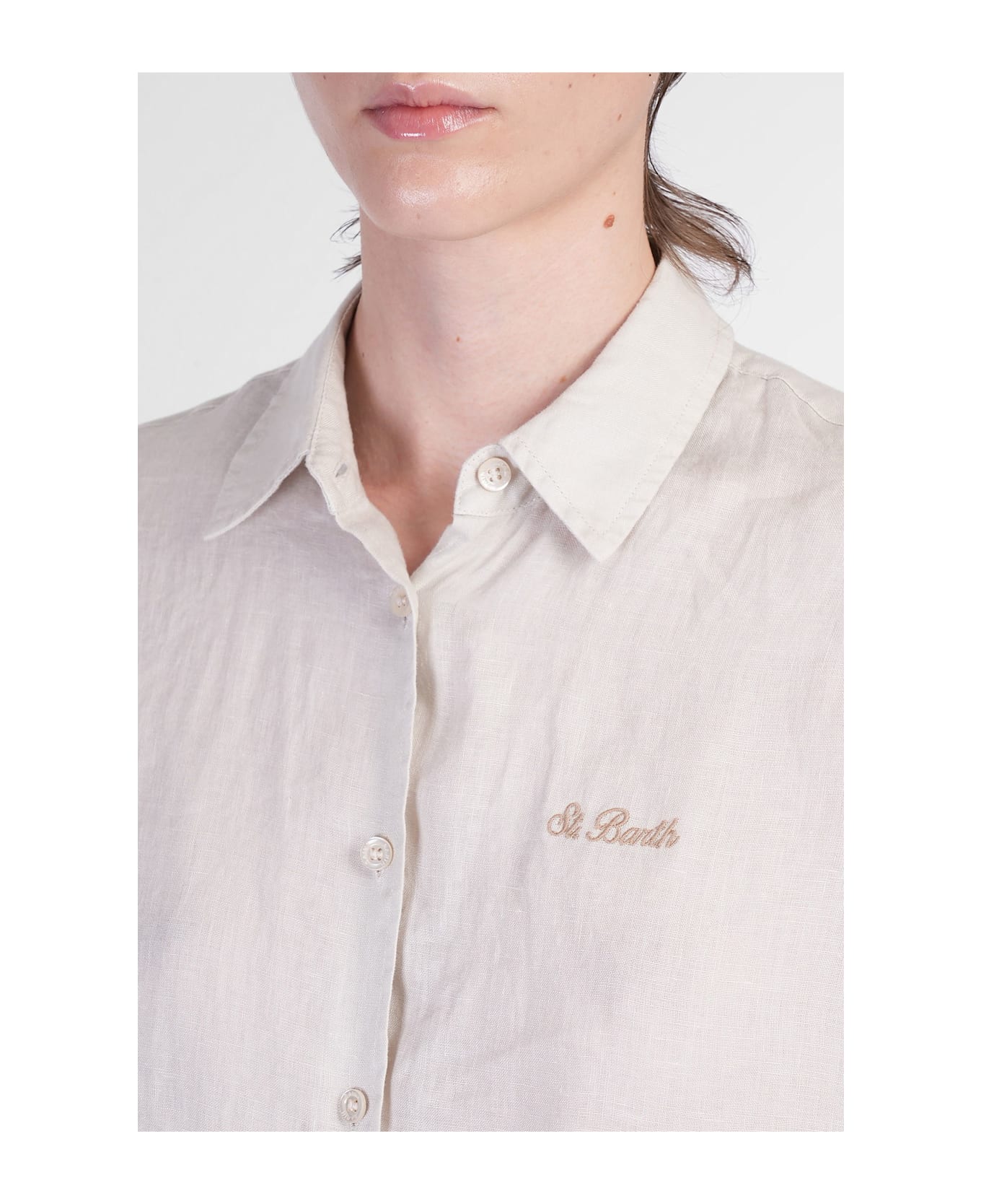 MC2 Saint Barth Meredith Shirt In Taupe Linen - taupe