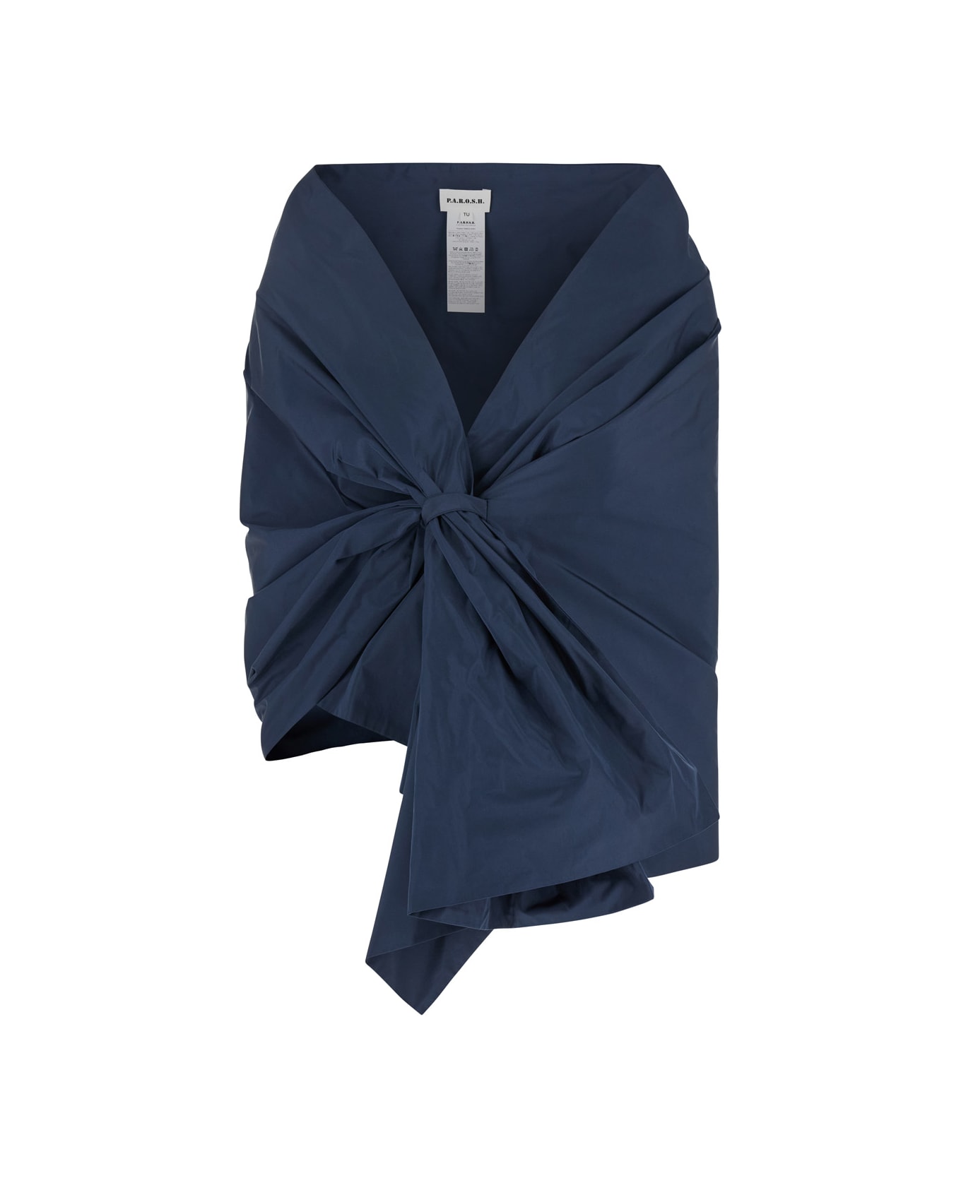 Parosh Blue Asymmetric Cape With Knot Detail In Tech Fabric Woman - Blu
