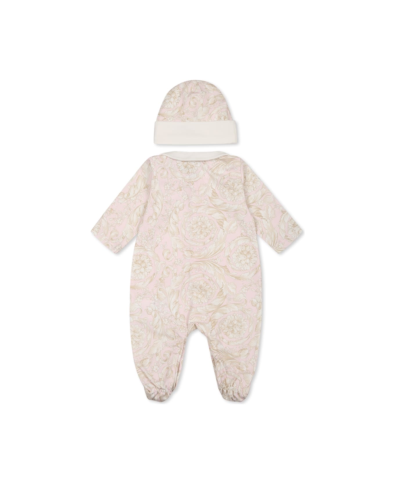 Versace Pink Babygrow Set For Baby Girl With Baroque Print - Pink