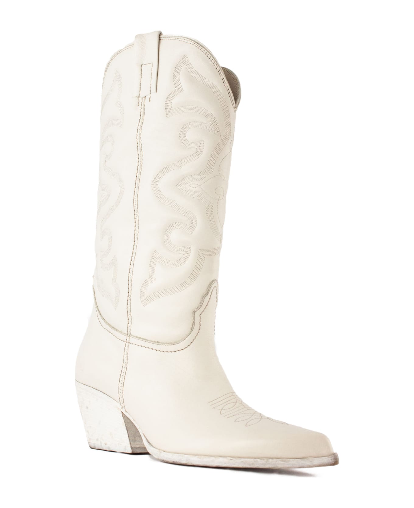 Elena Iachi White Leather Texan Boots - White