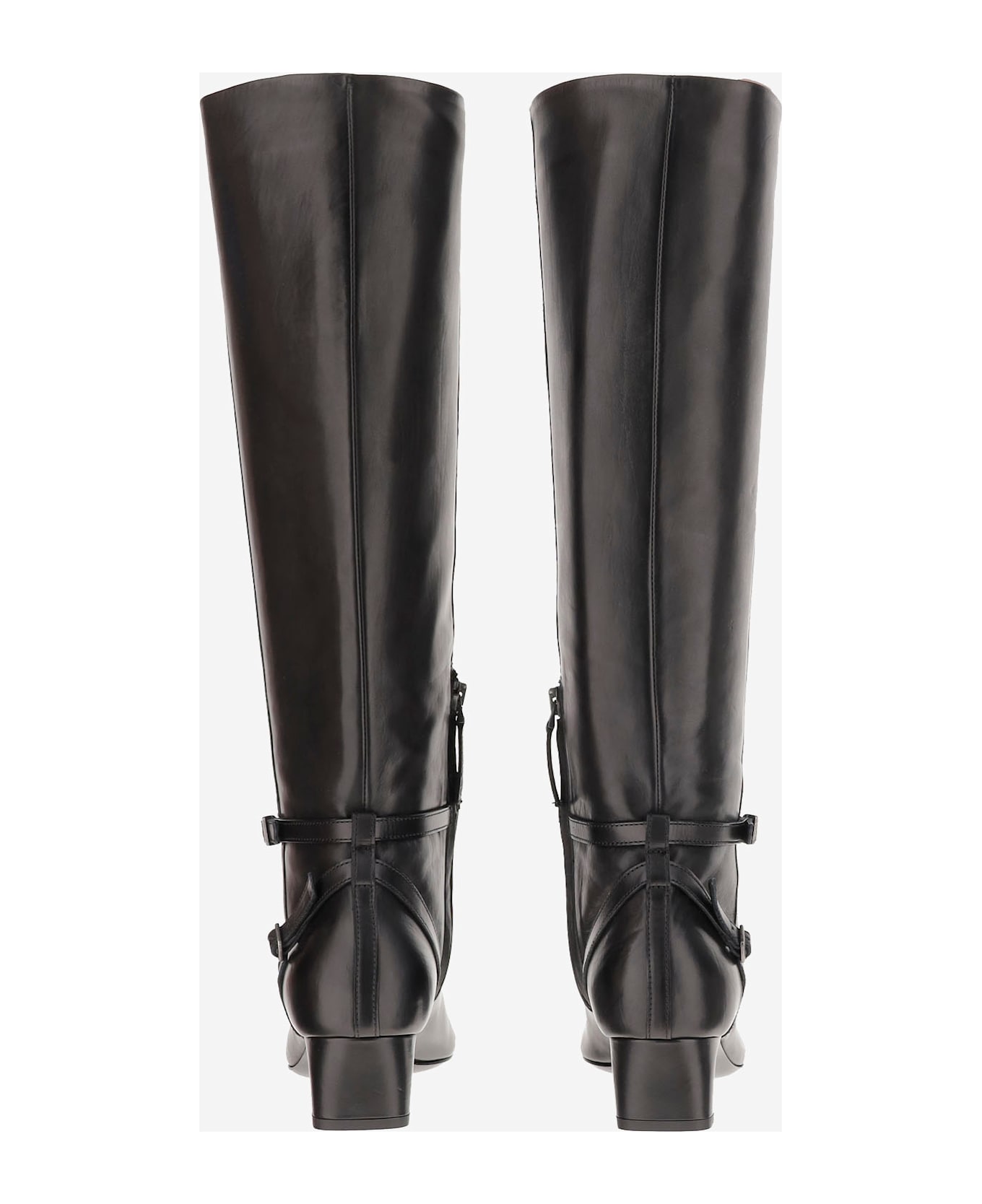 Sartore Leather Boots With Buckle Details - Black