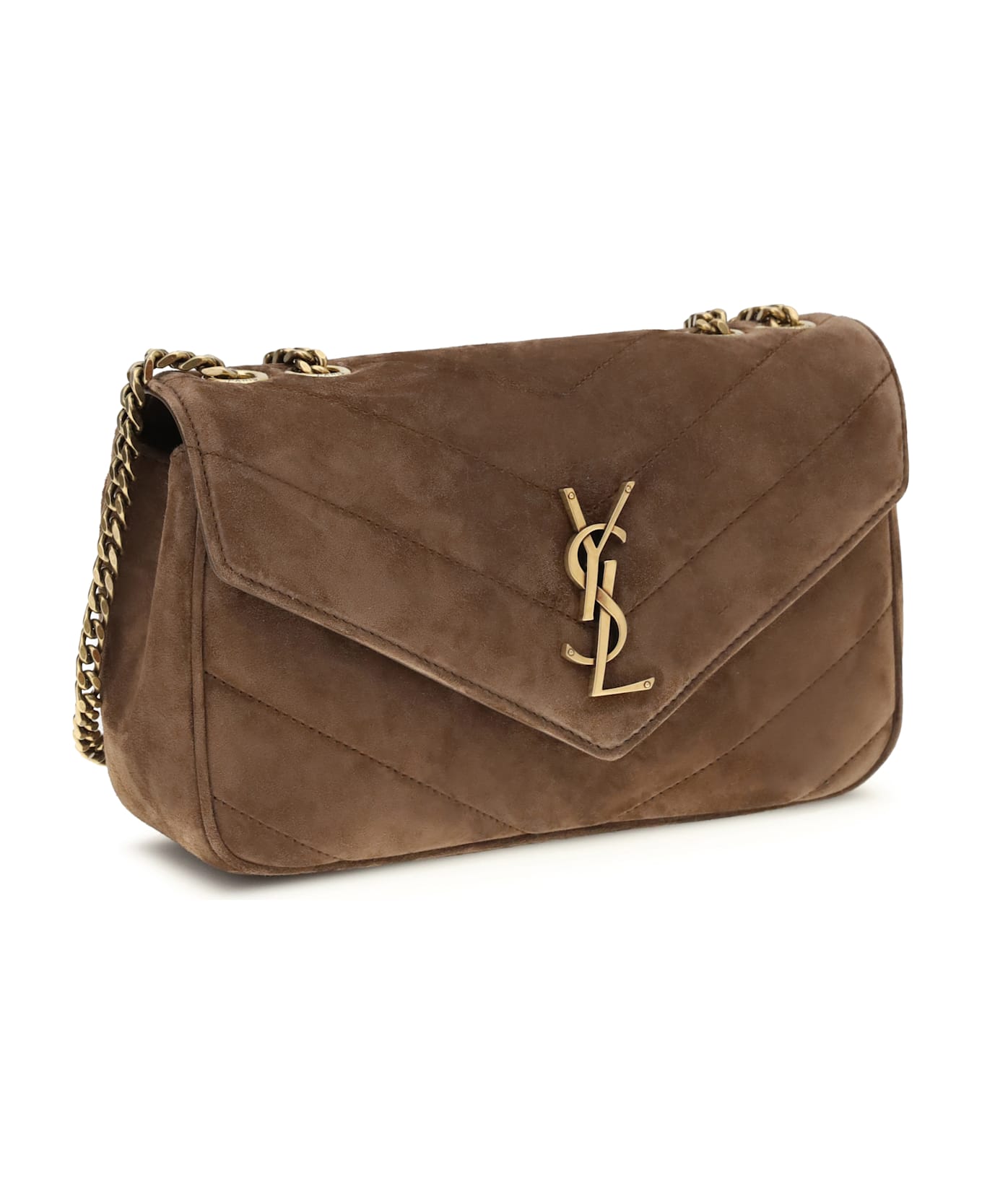 Saint Laurent Small Loulou Shoulder Bag In Matelassé Suede - BROWN