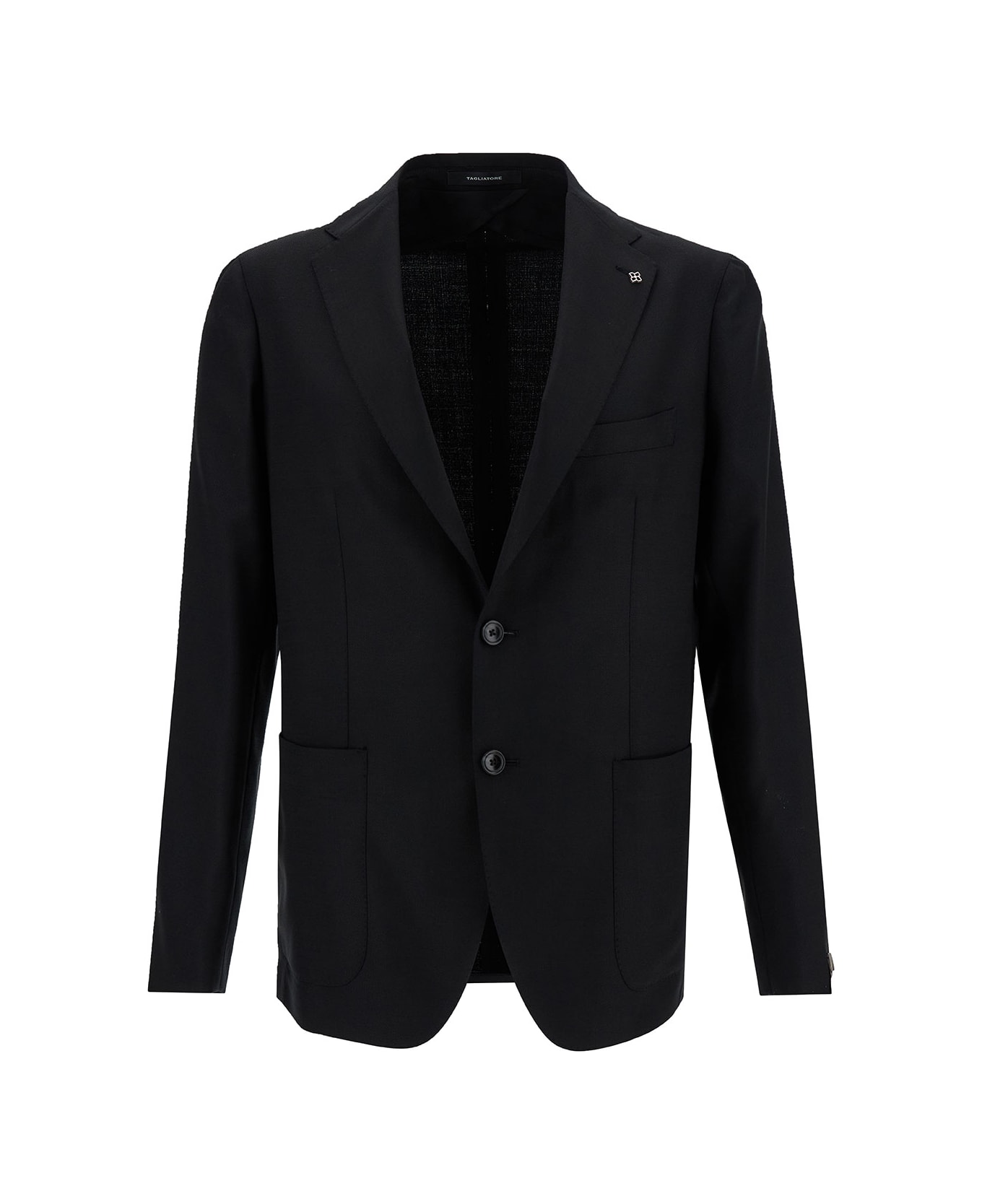 Tagliatore Black Single-breasted Jacket With Logo Detail In Stretch Wool Man - Black