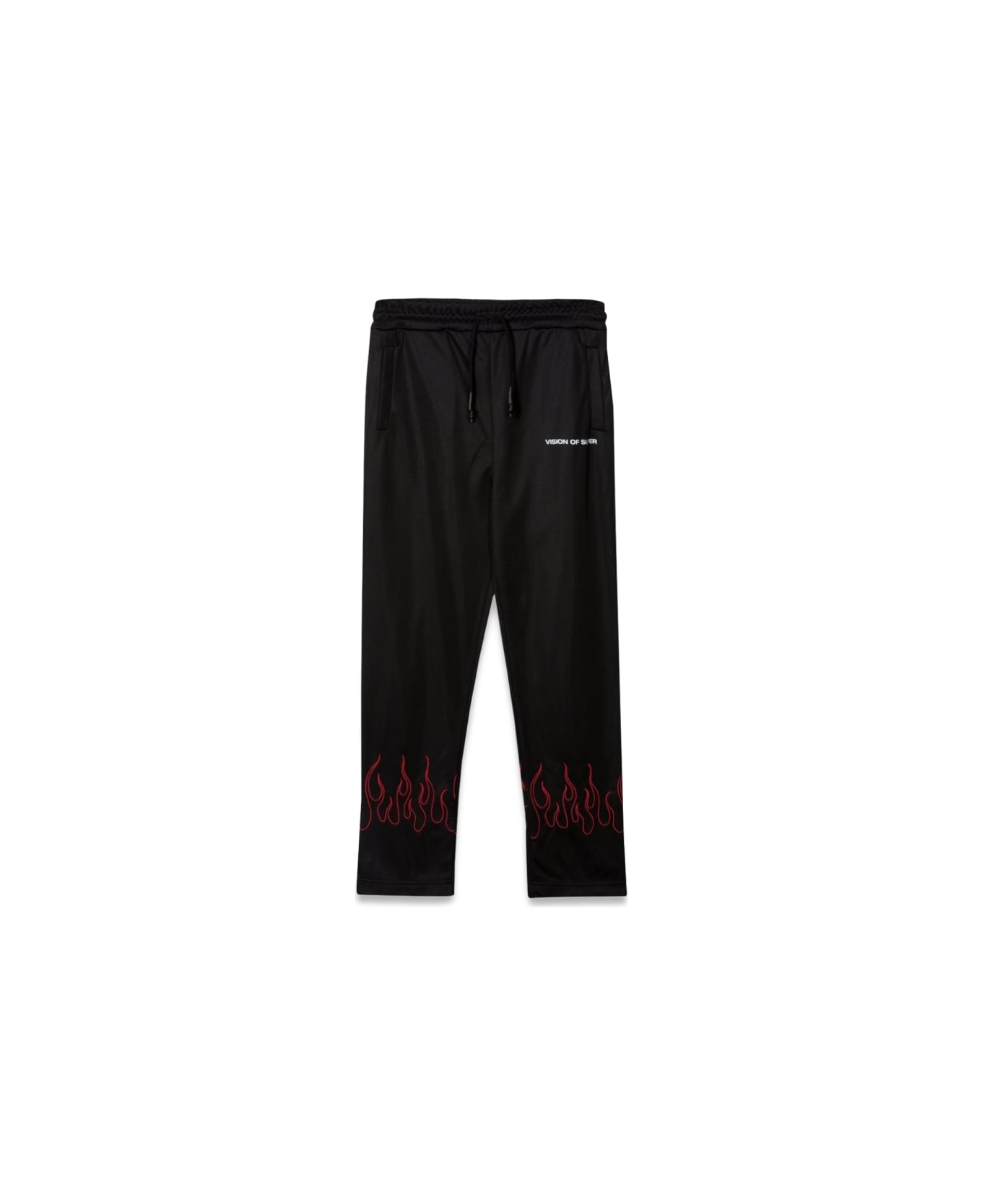 Vision of Super Black Pants With Red Embroidered Flames - BLACK