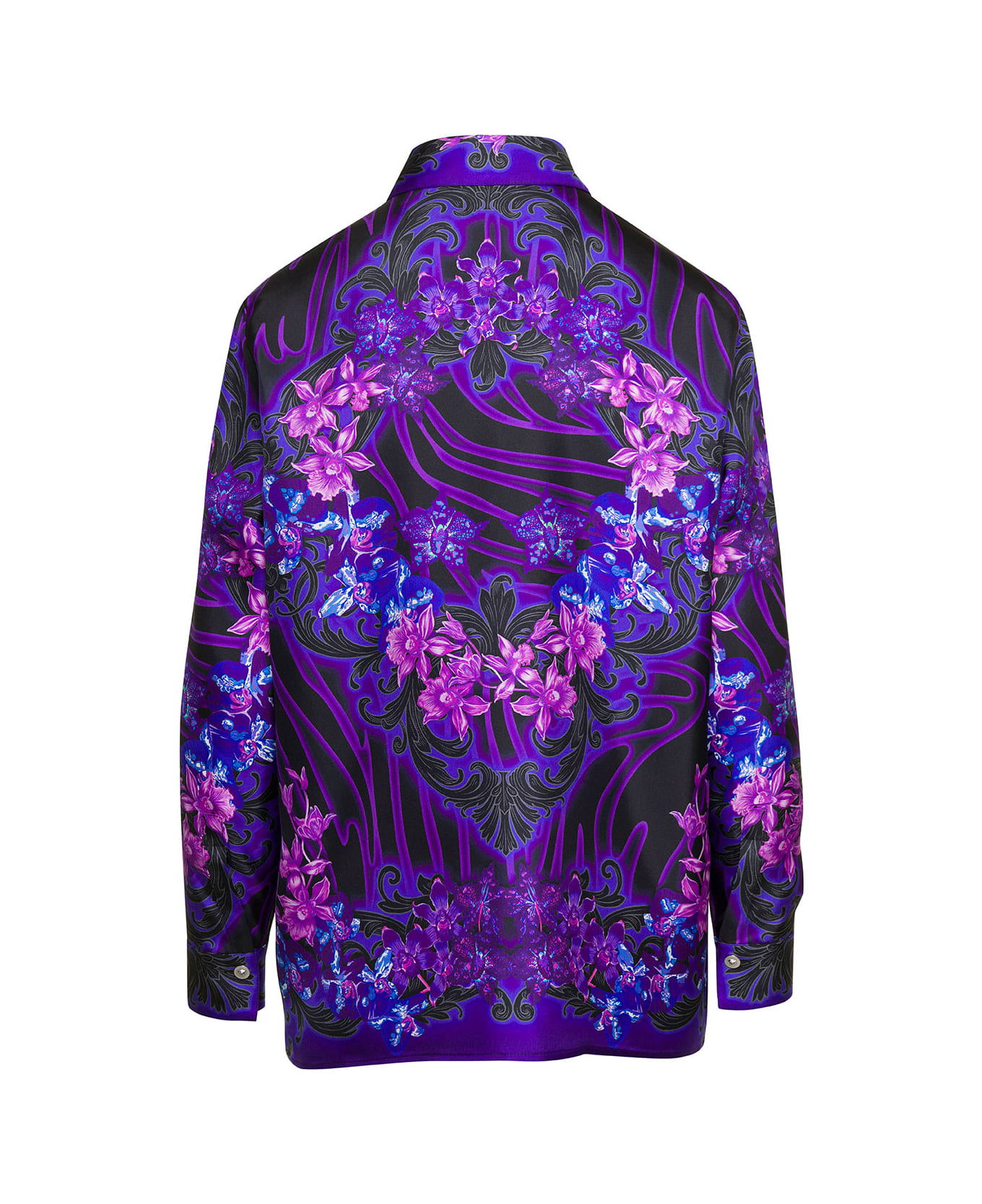 Versace Camicia Con Stampa Orchidee Barocca Viola In Seta Donna - Violet