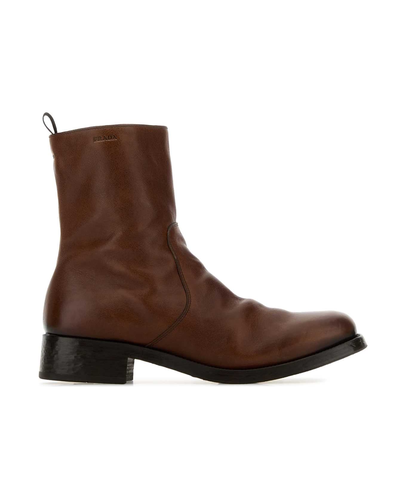 Prada Brown Leather Boots - CACAO