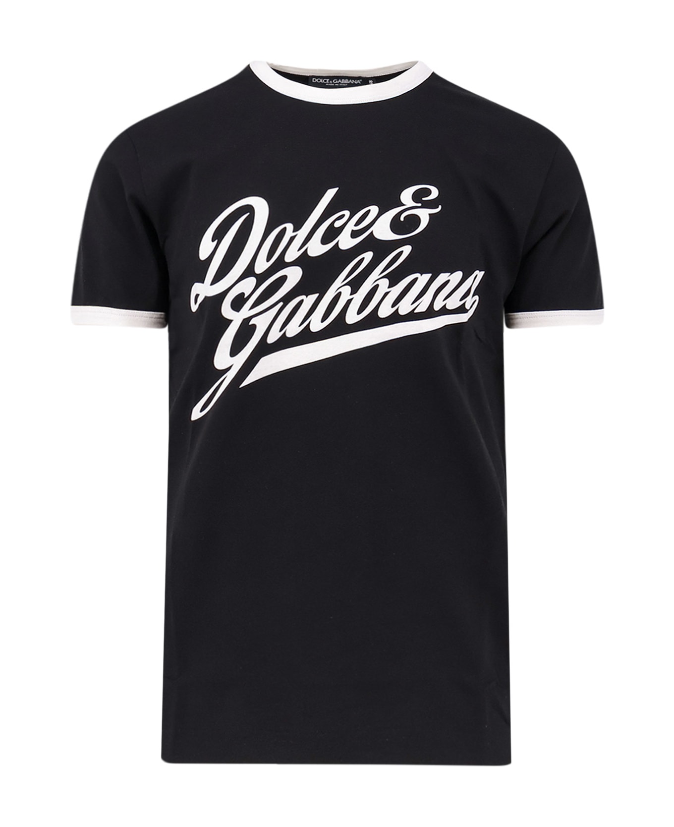 Dolce 
Gabbana Cotton T-shirt With Flocked Logo Print - Black