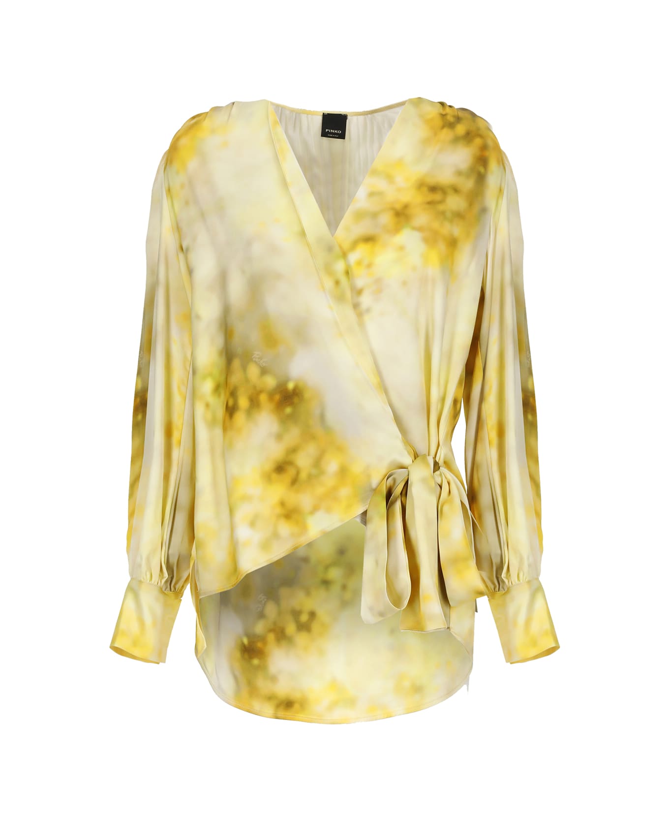 Pinko Abstract-printed High-low Hem Wrap Blouse - Yellow ブラウス