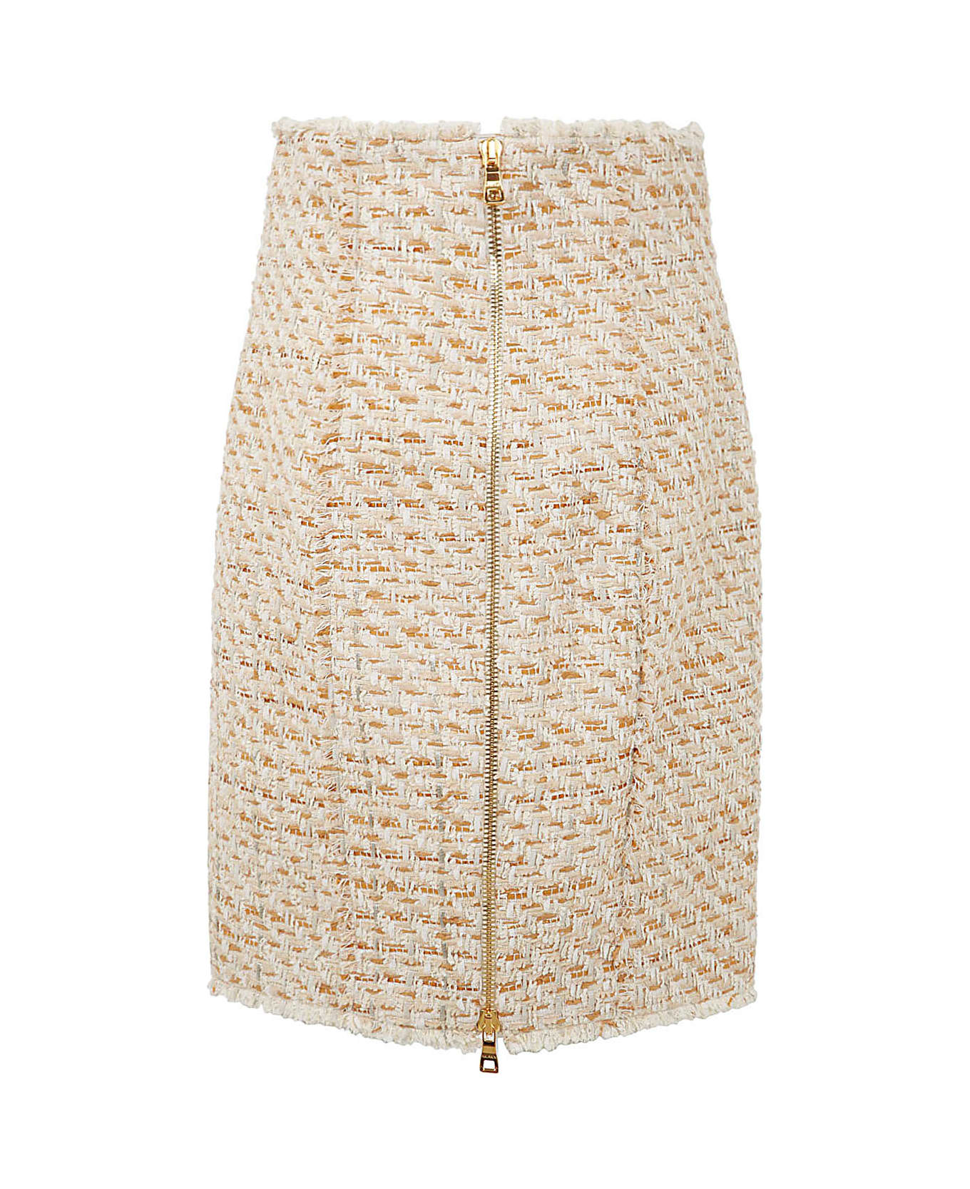 Balmain Tweed Skirt With Front Golden Buttons - Gcc Multi Beige