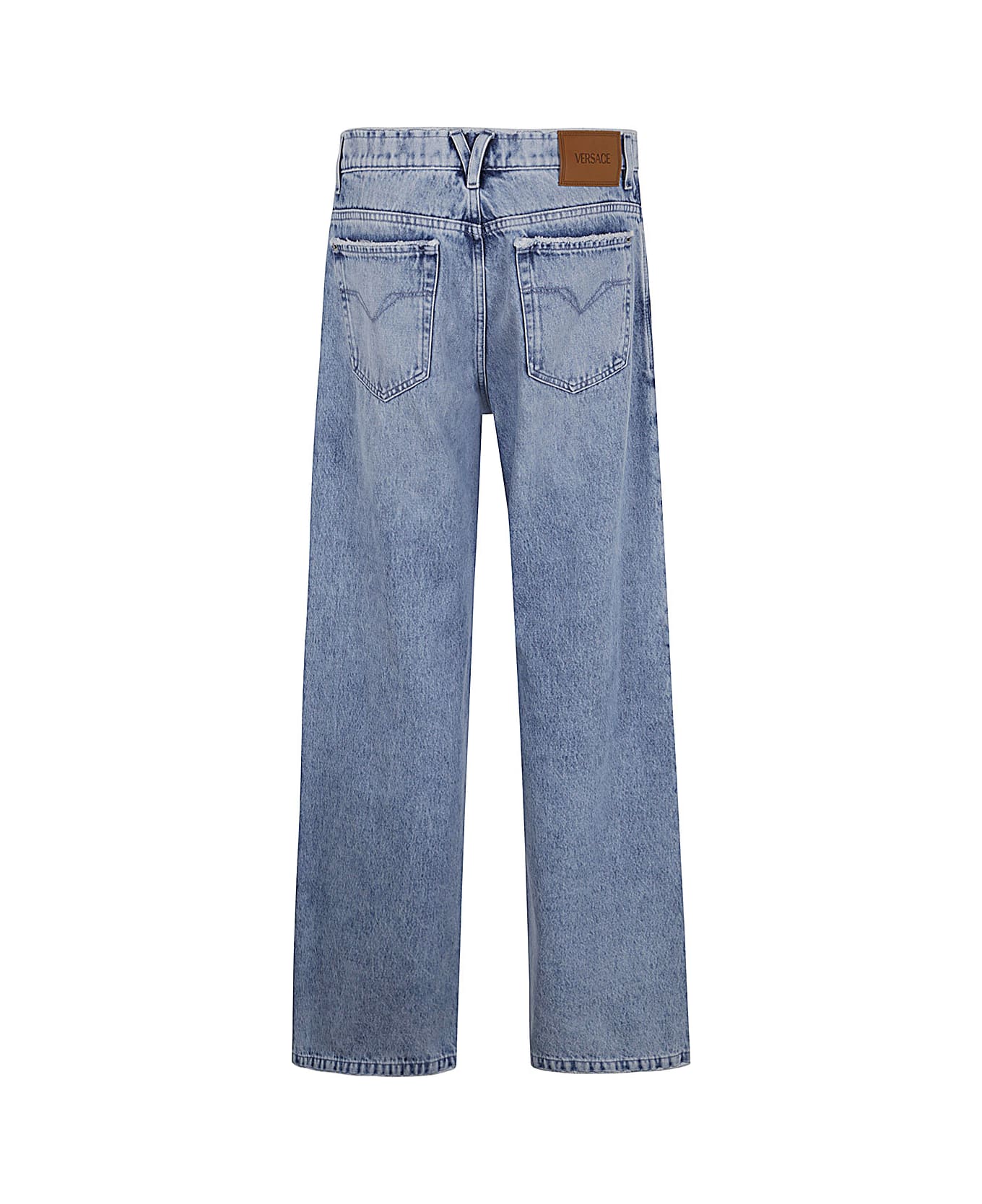 Versace Pant Denim Stop Denim Blue S.stone Wash Blue Raw Cut - Light Blue