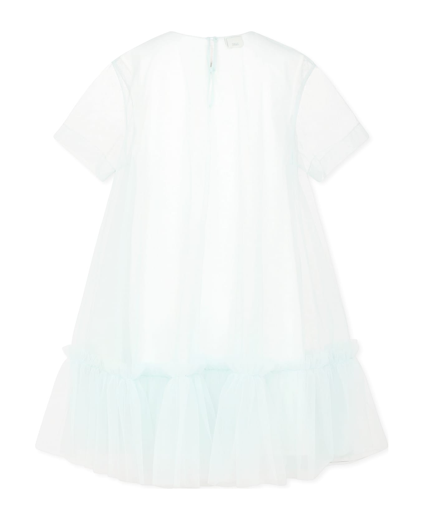 Fendi Green Dress For Girl With Logo - Light Blue