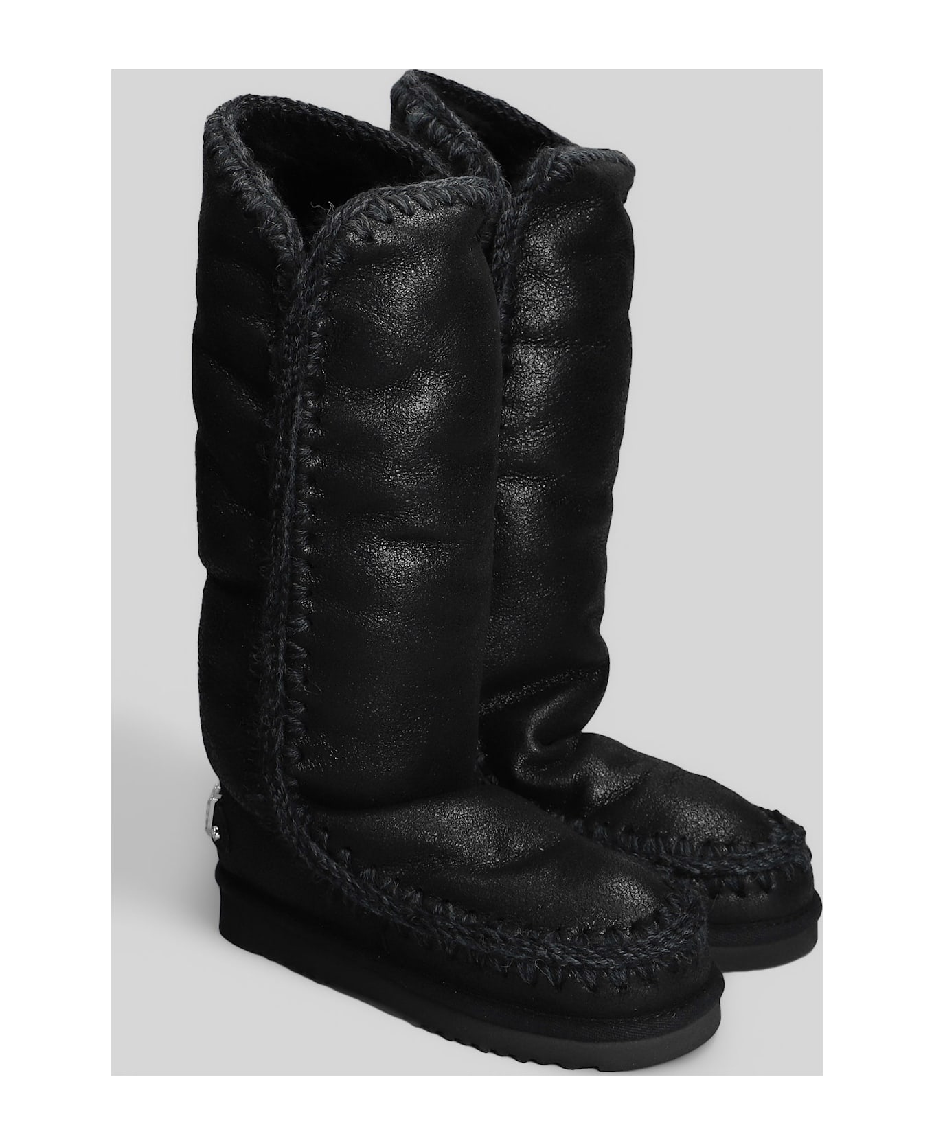 Mou Eskimo 40 Low Heels Boots In Black Leather - black