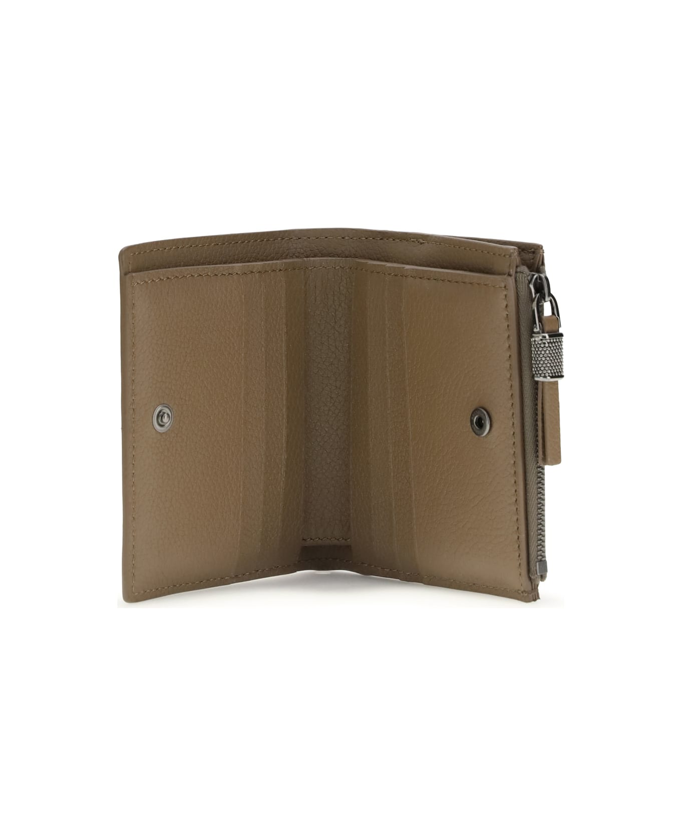 Brunello Cucinelli Leather Wallet With Grain And Shiny Zipper Pull