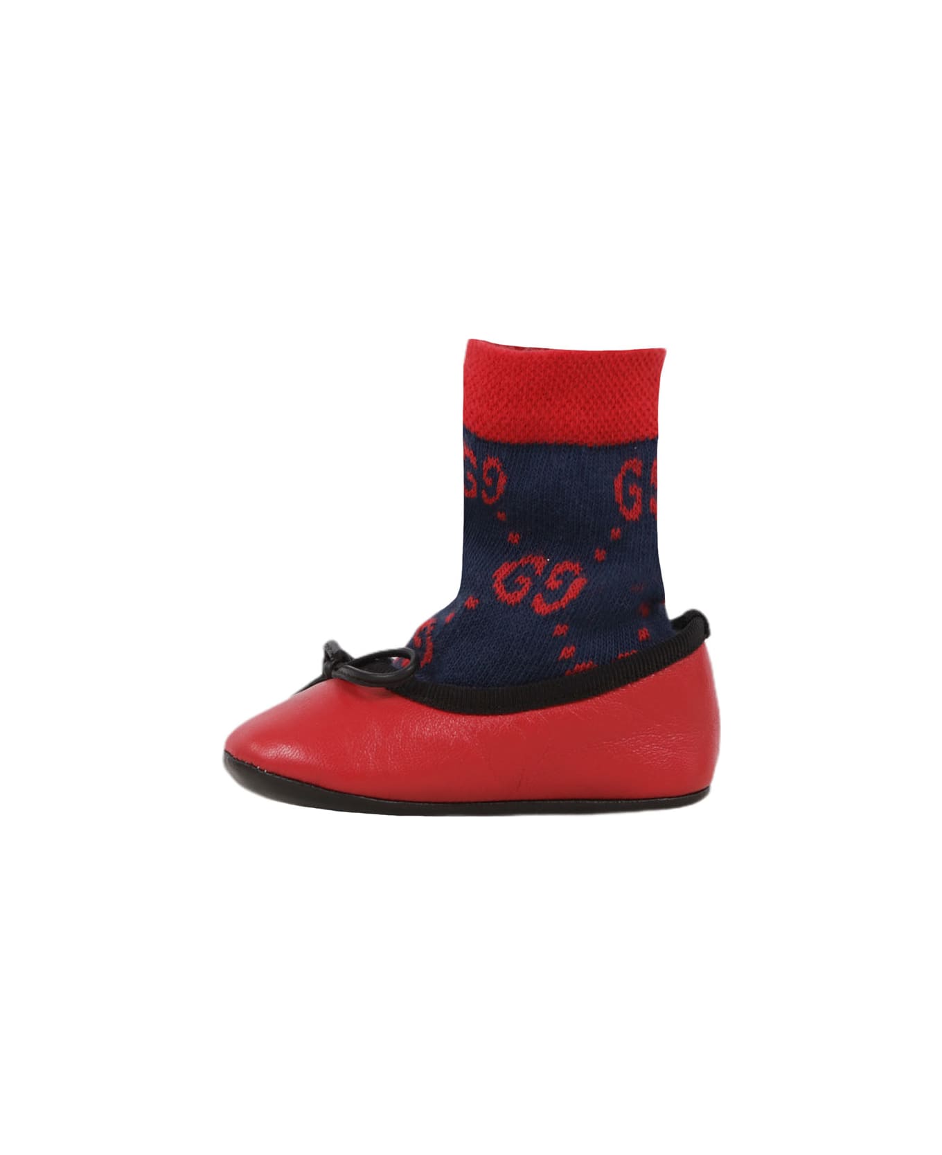 Gucci Baby Leather Ballet Flat With "gg" Sock - Red
