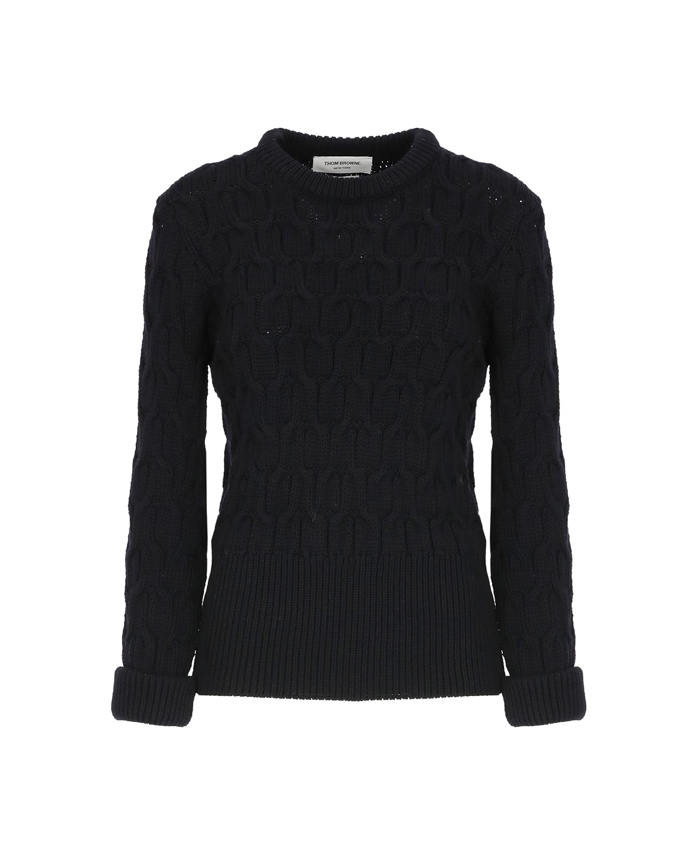 Thom Browne 'crisscross Cable Stitch' Wool Pullover - Blue