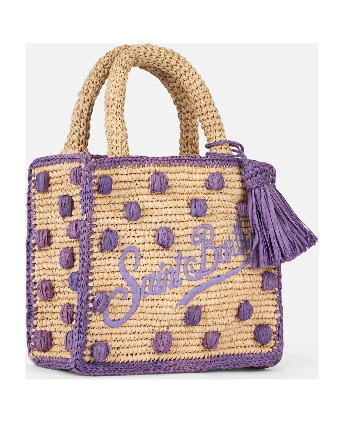 MC2 Saint Barth Beige Natural Mini Vanity Raffia Bag With Polka Dot Appliqués - PINK