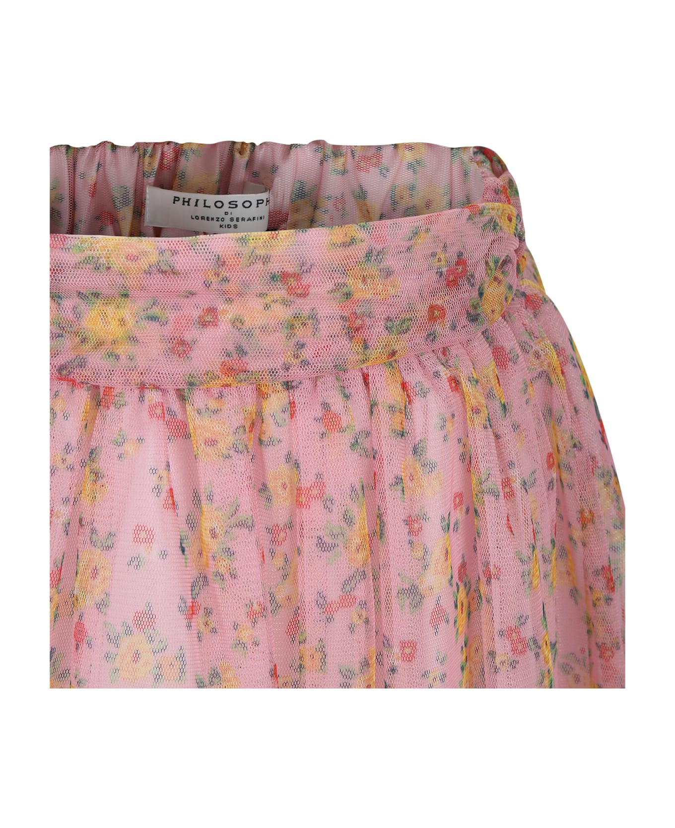 Philosophy di Lorenzo Serafini Kids Pink Skirt For Girl With Floral Print - Multicolor