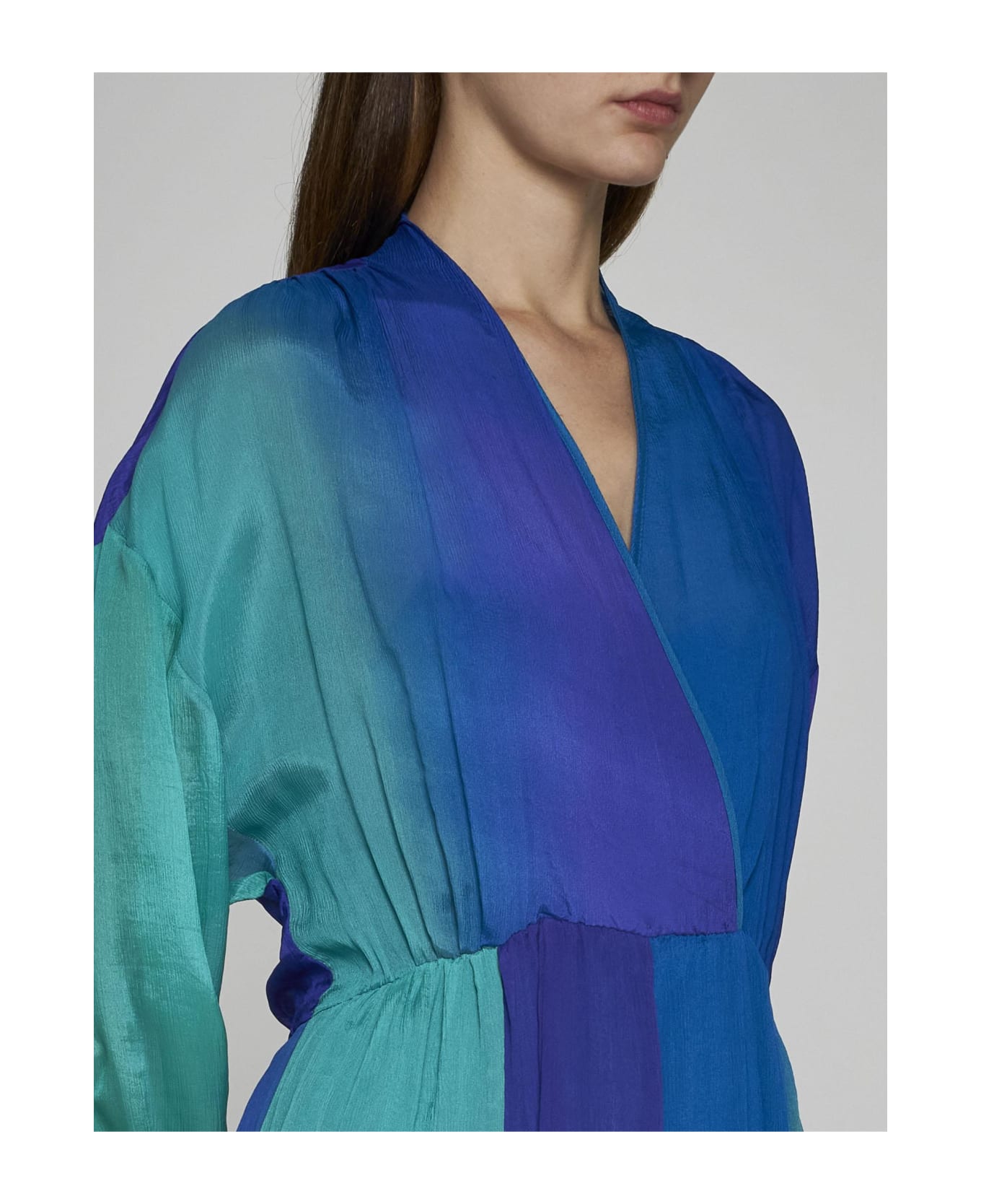 Forte_Forte Silk Contrasterend Long Dress - BLUE/GREEN
