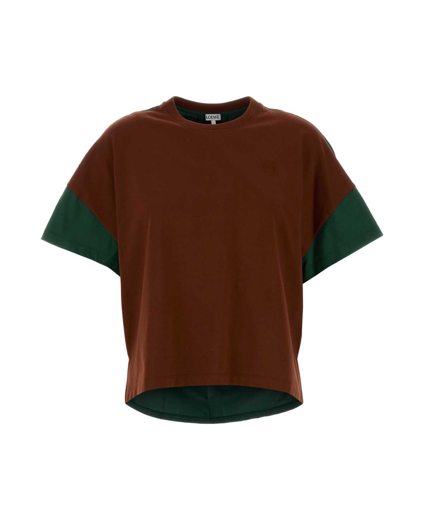 Loewe Multicolor Cotton And Silk T-shirt - BROWN/DARK GREEN