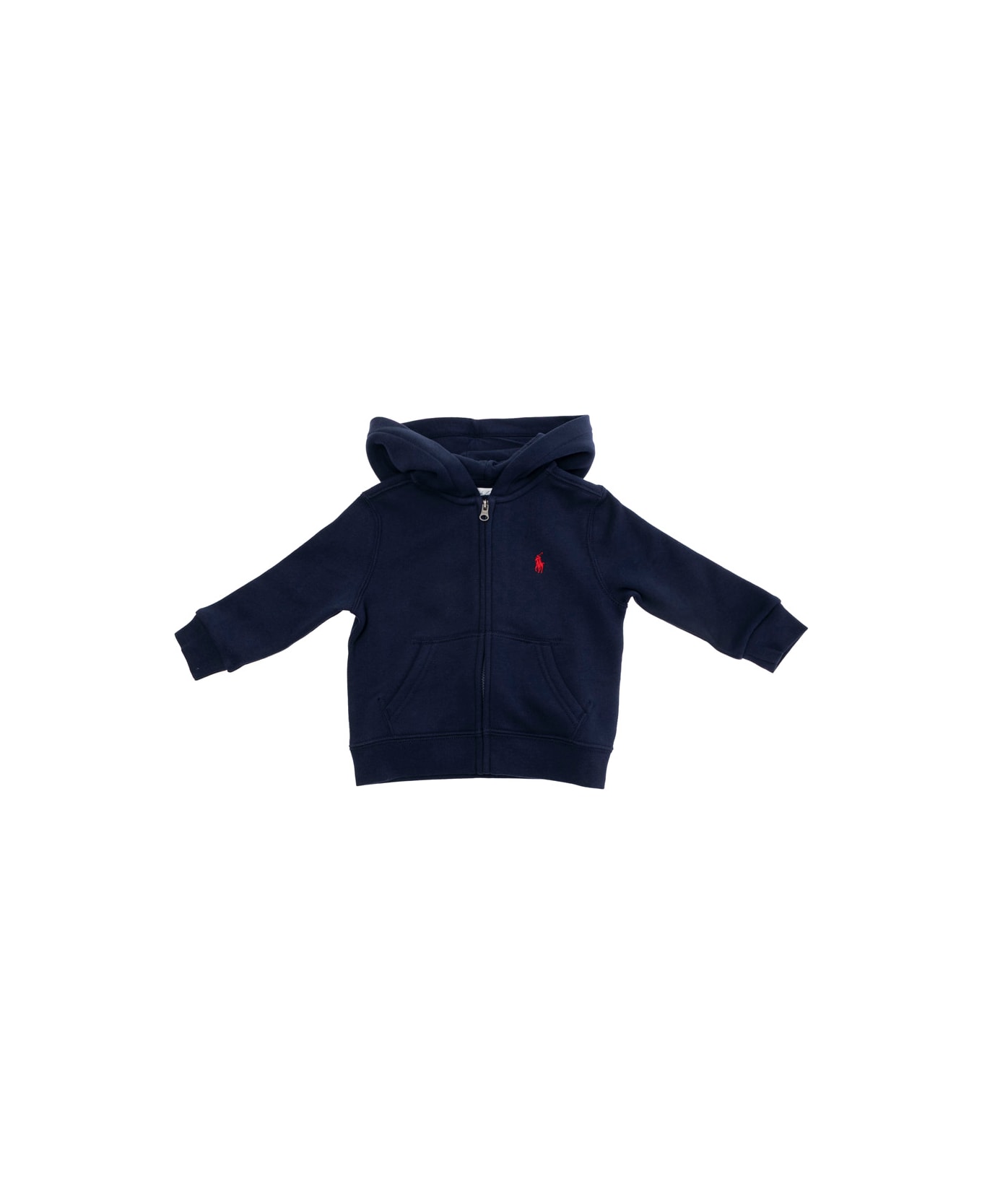 Polo Ralph Lauren Blue Sweatshirt With Fixed Hood And Pony Embroidery On The Front In Cotton Blend Baby - Blu