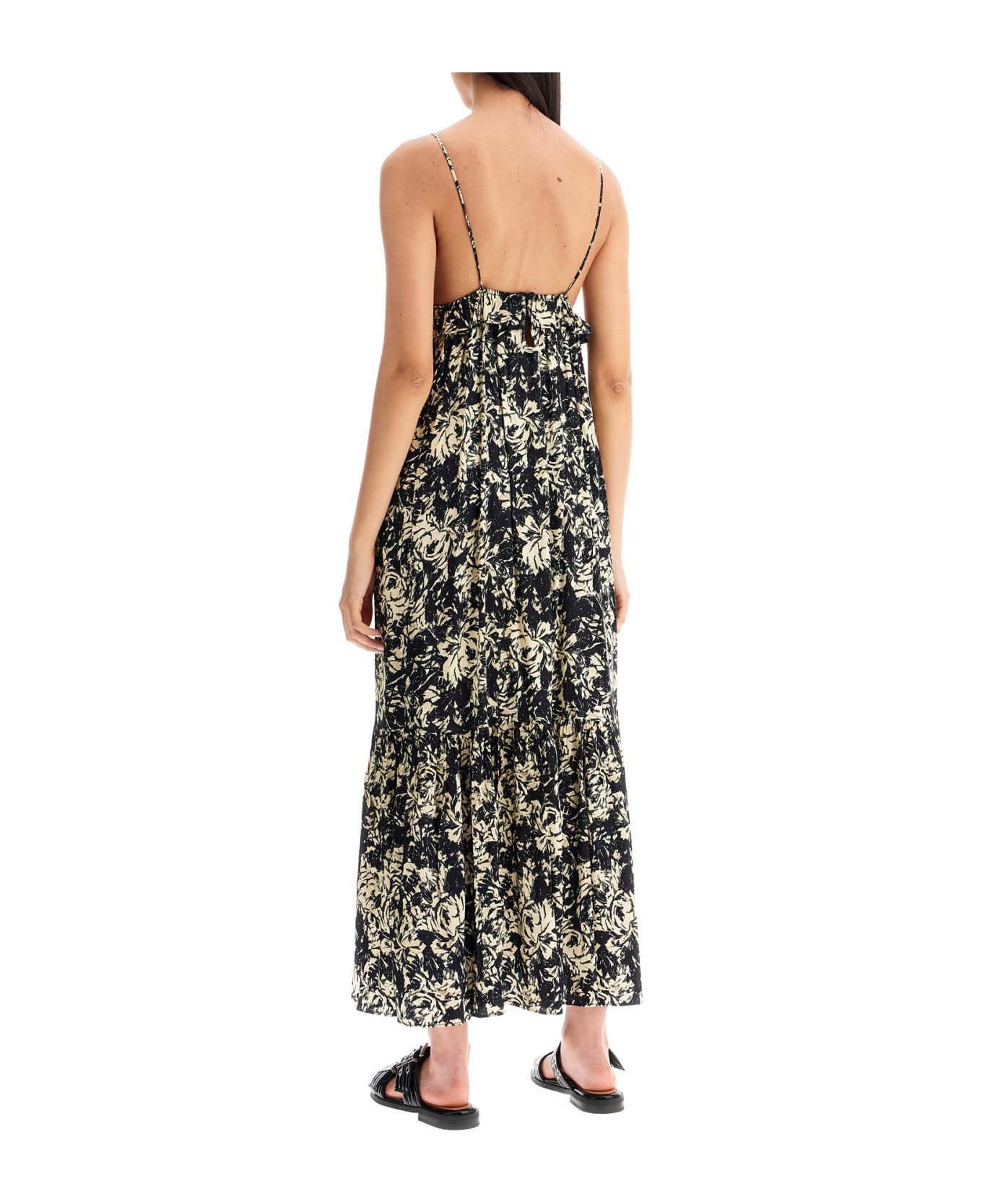 Ganni Satin Midi Slip Dress In Eight - FLAN (Black)