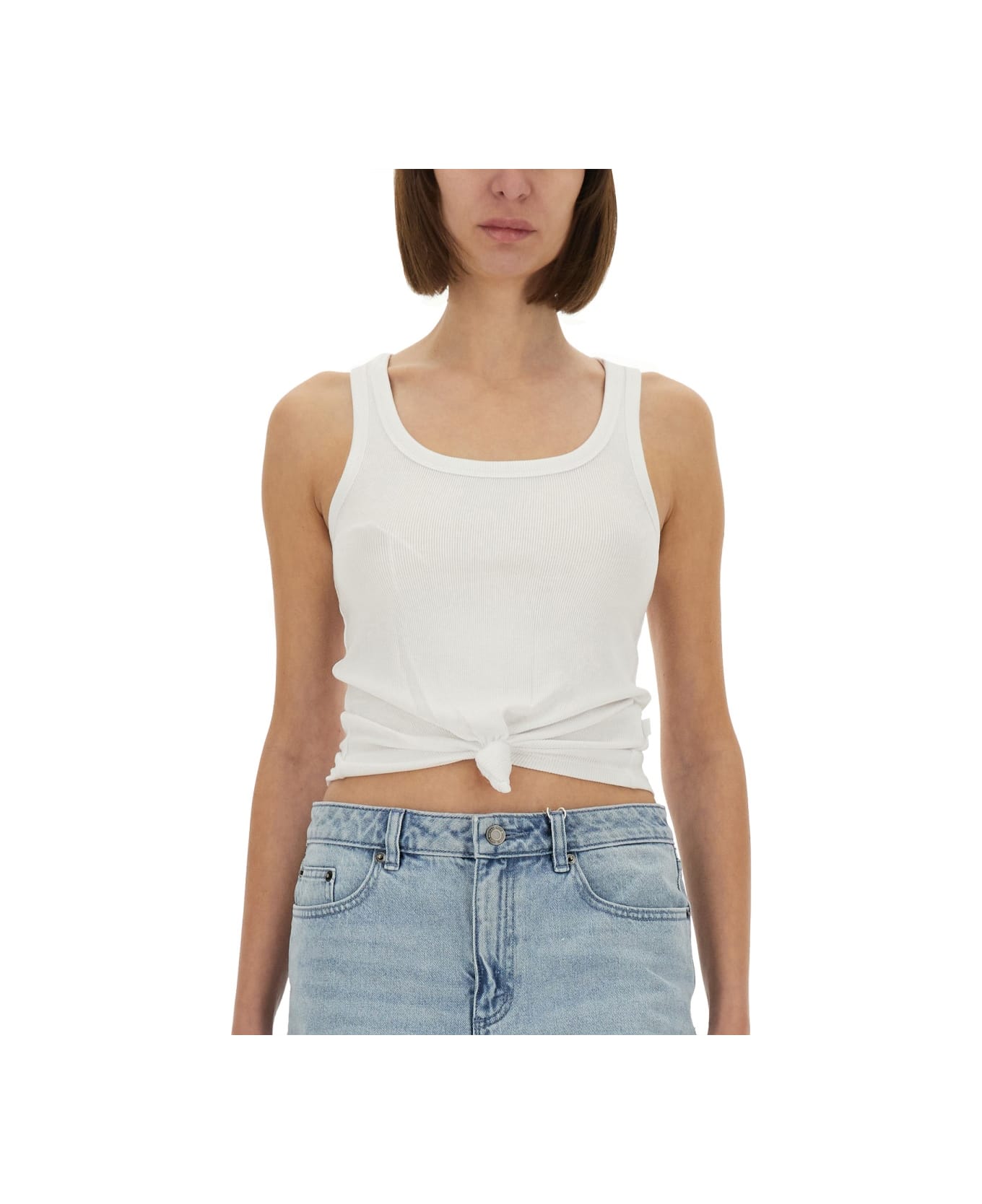 Michael Kors Knit Tank Top With Front Lacing - WHITE