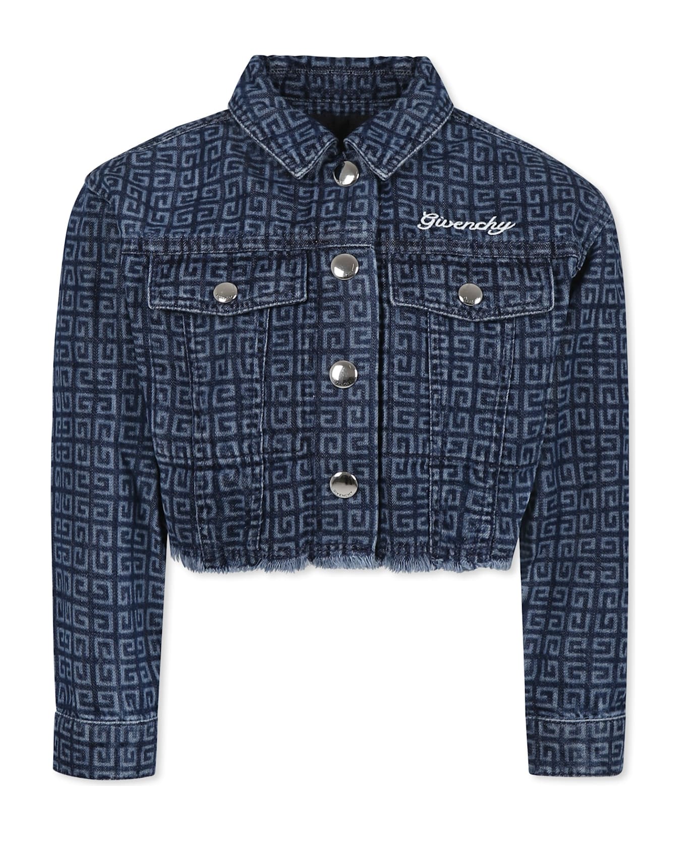 Givenchy Cropped Denim Jacket For Girl With 4g Motif - Denim