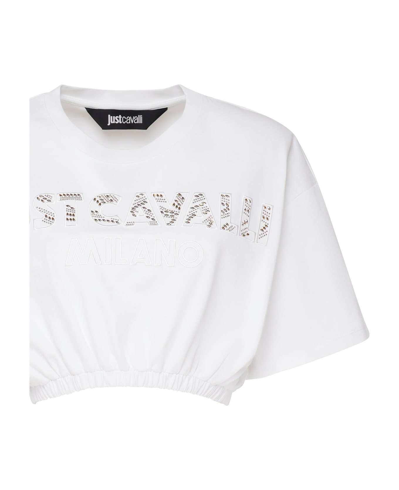 Just Cavalli Crop Top T-shirt In Cotton - White