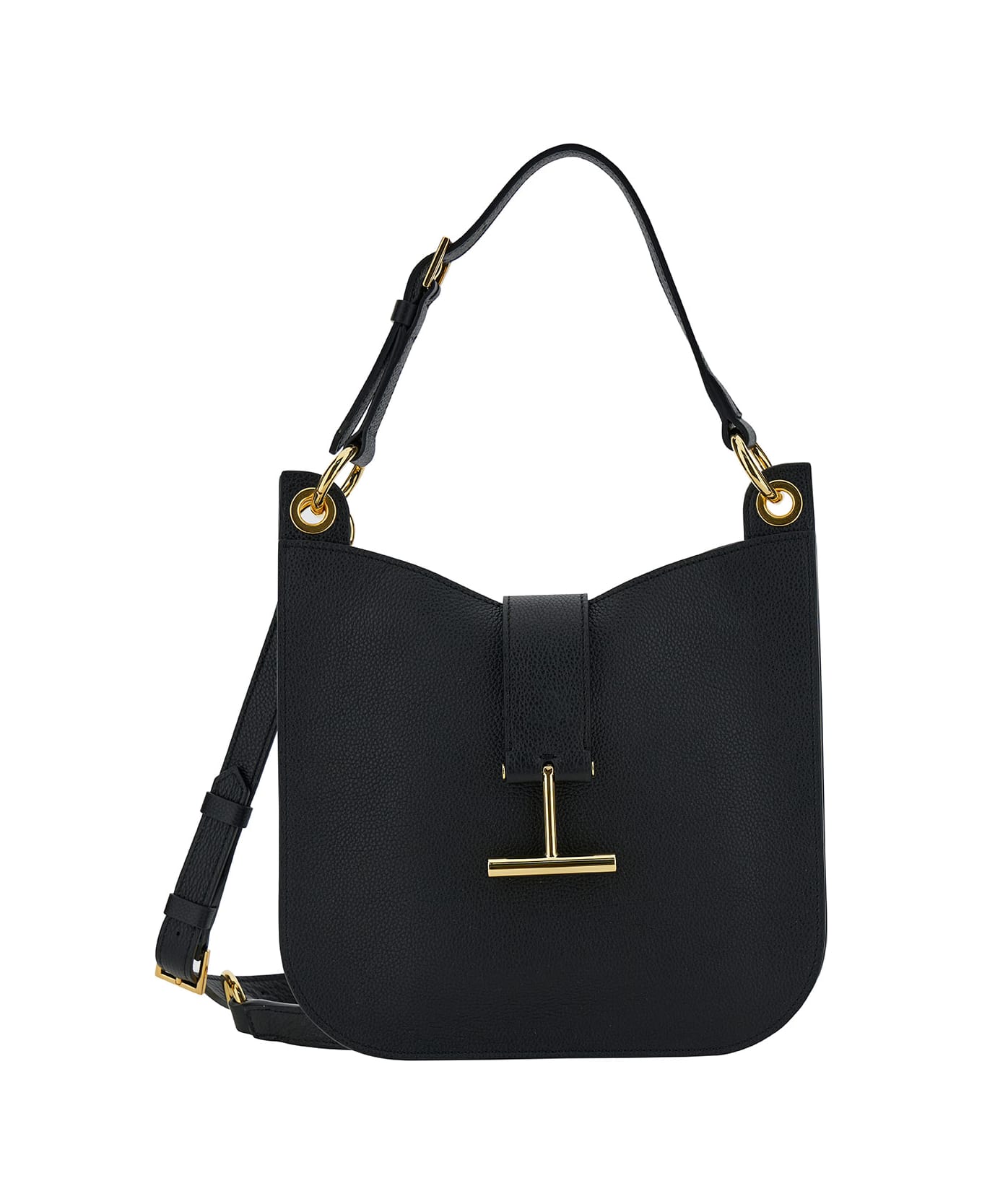Tom Ford 'tara' Black Handbag With T Signature Detail In Grainy Leather Woman - Black