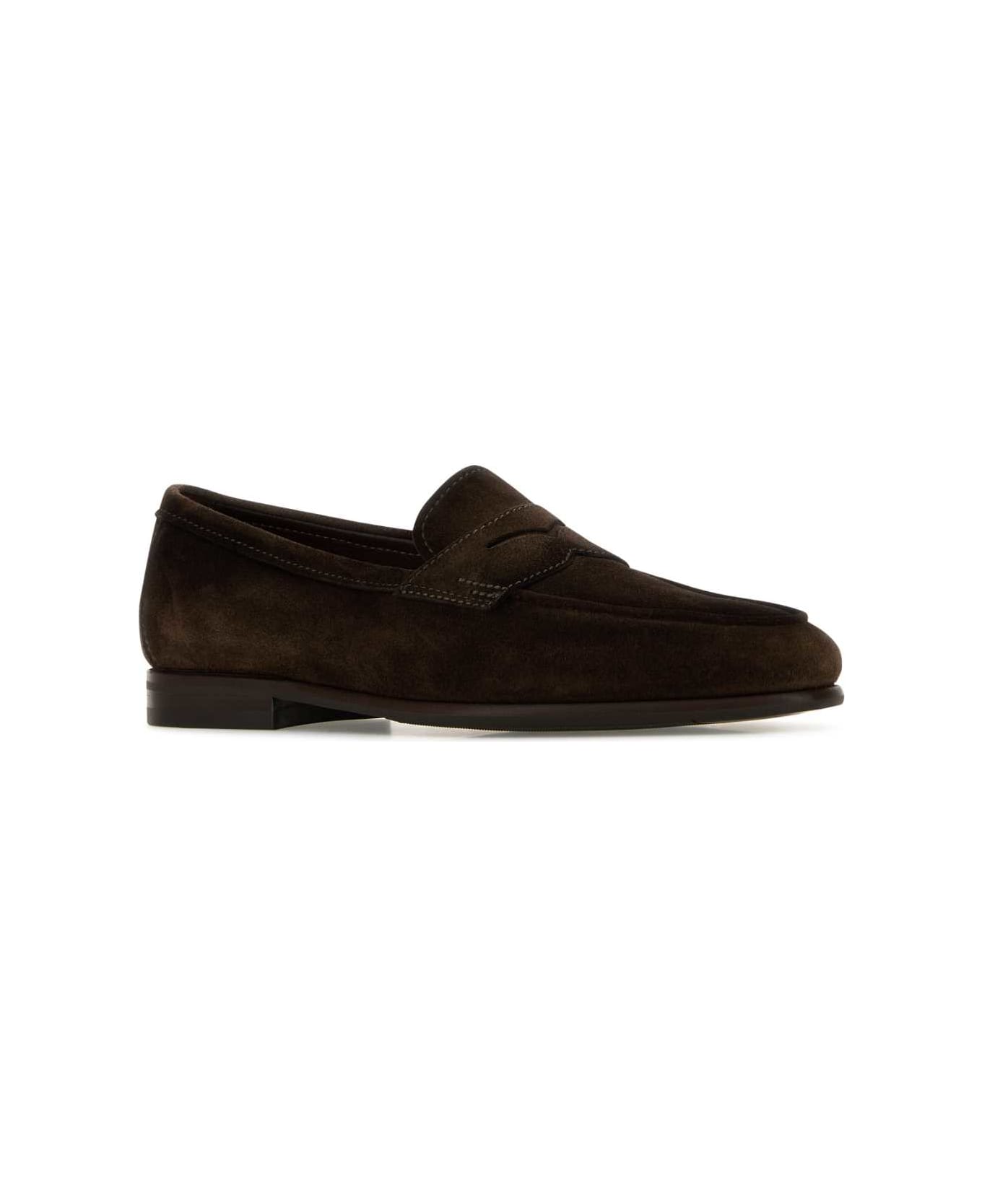 Santoni Brown Suede Carlos Loafers - BROWN