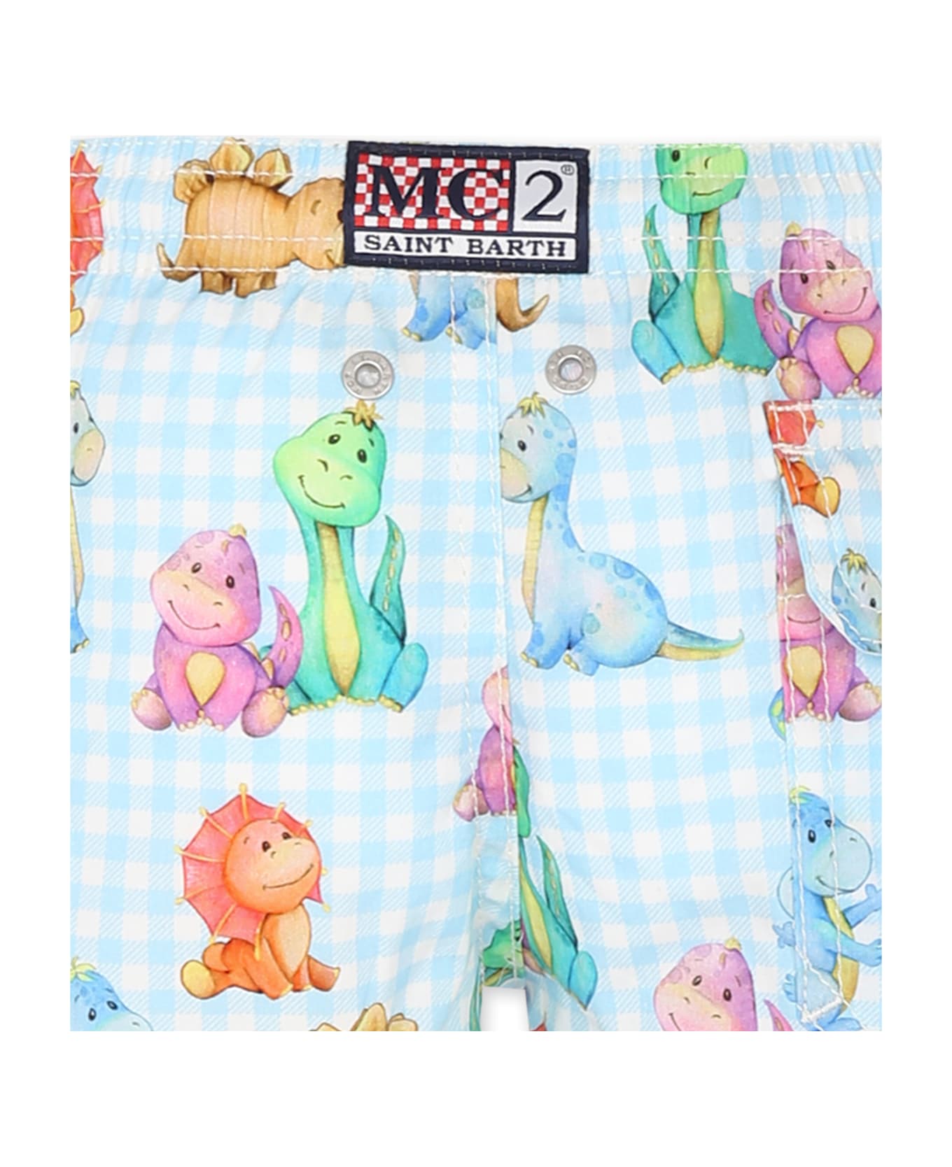 MC2 Saint Barth Light Blue Swim Short For Boy With Dinosaur Print - Light Blue