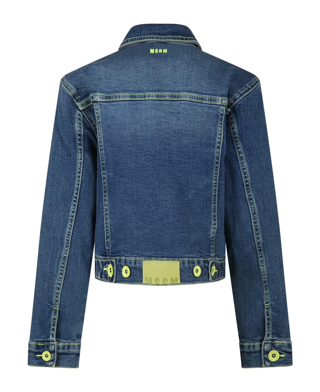 MSGM Blue Jacket For Girl With Logo - Denim