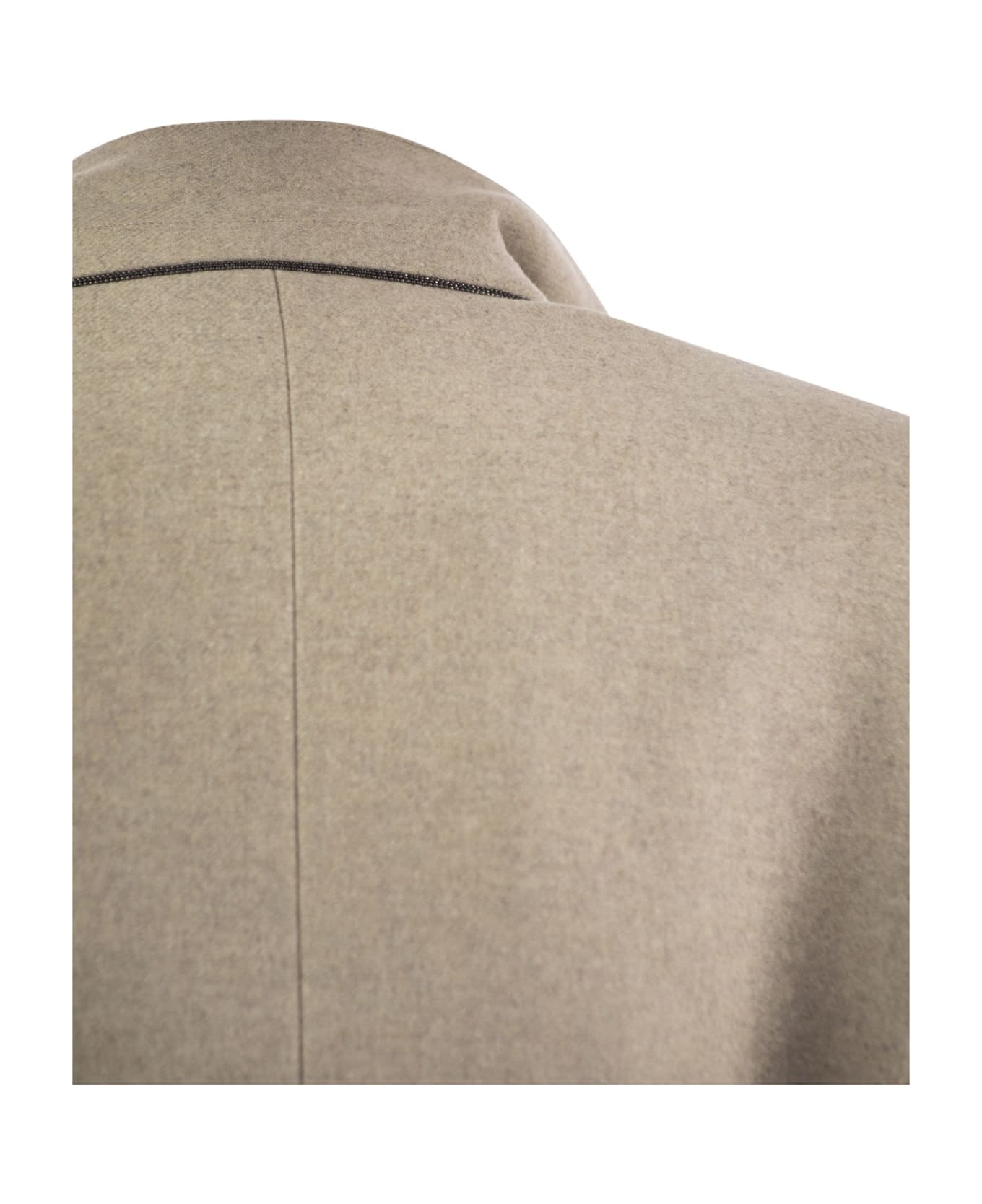 Brunello Cucinelli Lightweight Wool Cloth Coat With Jewellery - Beige